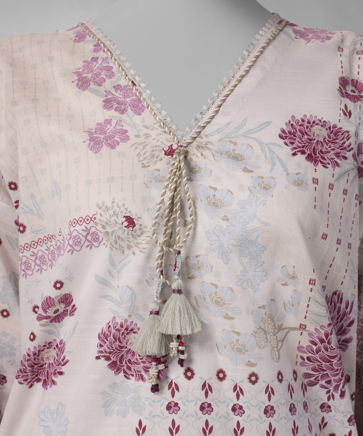 Cream Printed Khaddar Slub Unstitched 3Pc