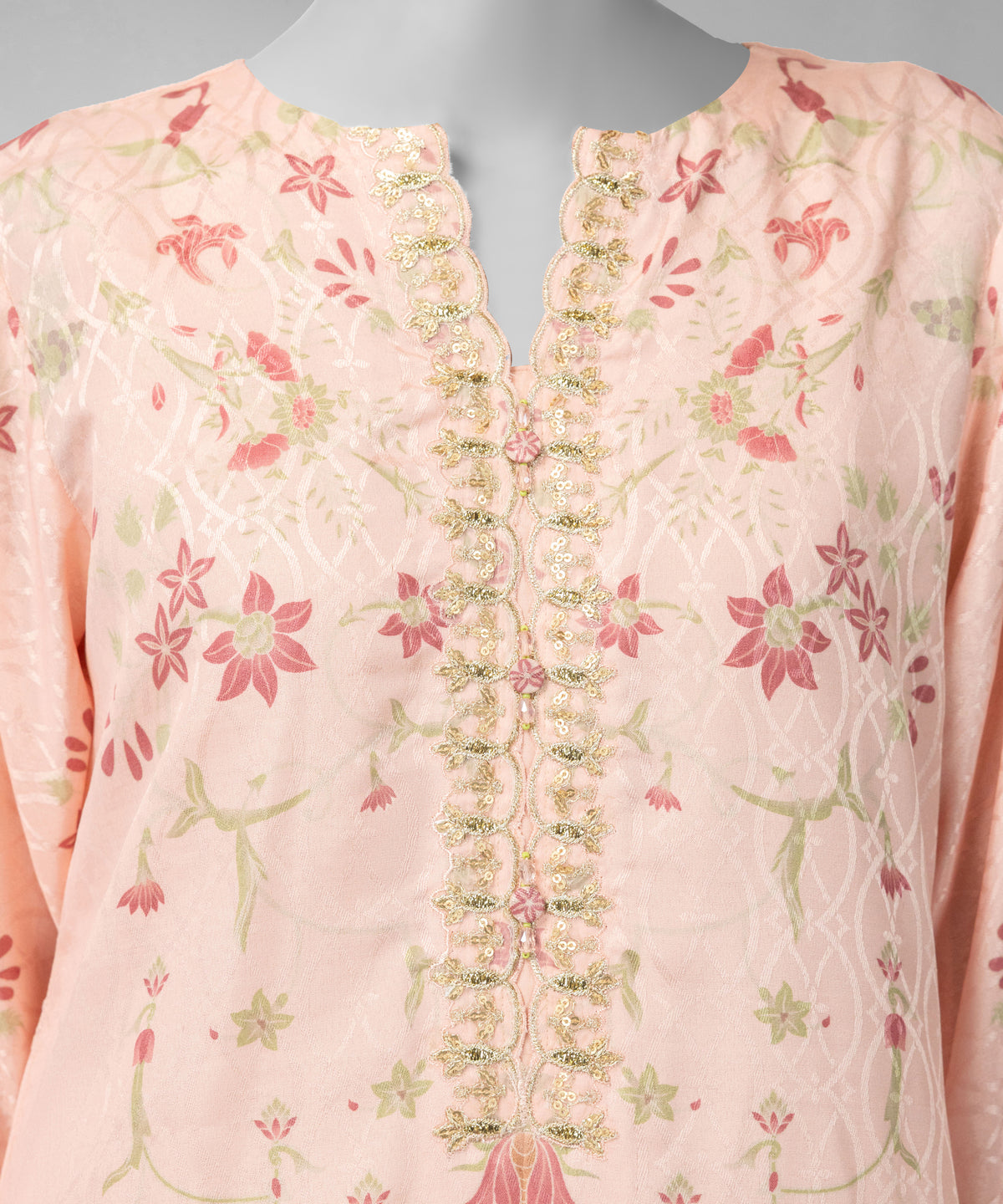 Peach Poly Jacquard Embroidered Unstitched 3Pc