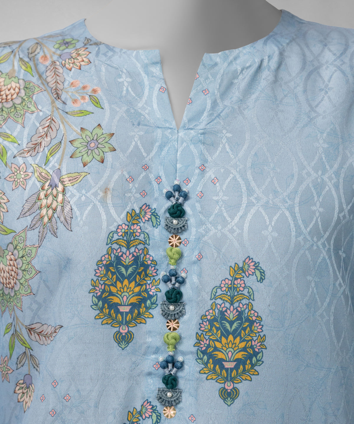 Sky Blue Poly Jacquard Embroidered Unstitched 3Pc