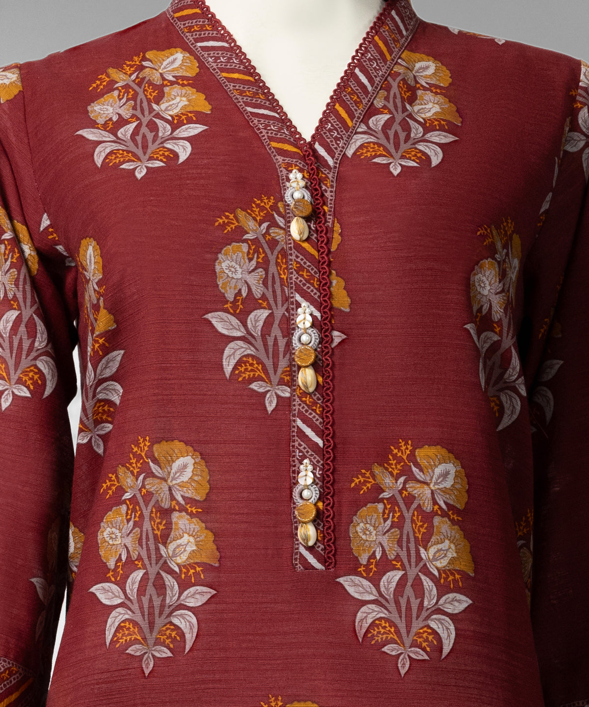 Maroon Embroidered Khaddar Slub Unstitched 3Pc