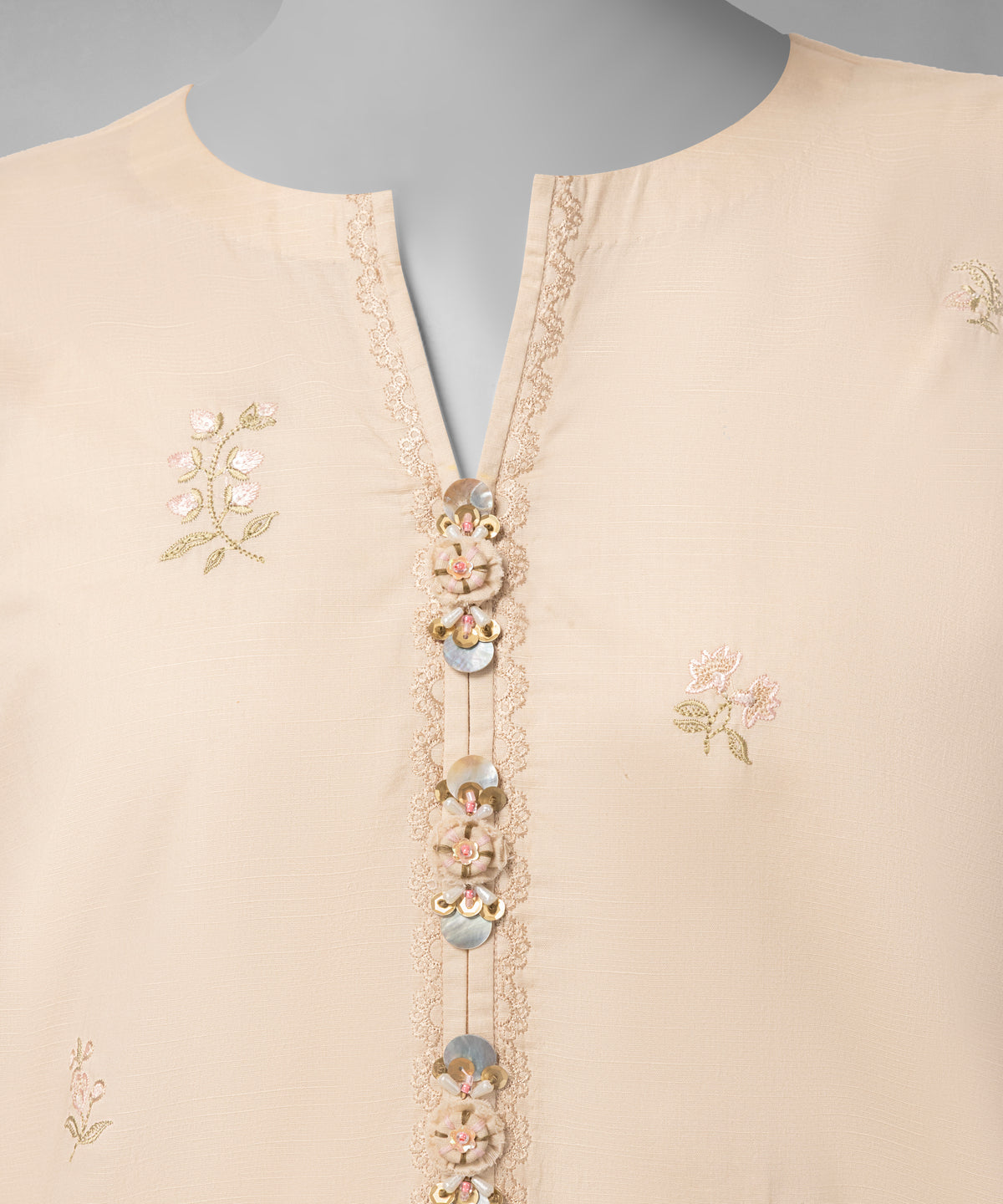 Beige Schiffli Slub Unstitched 3Pc