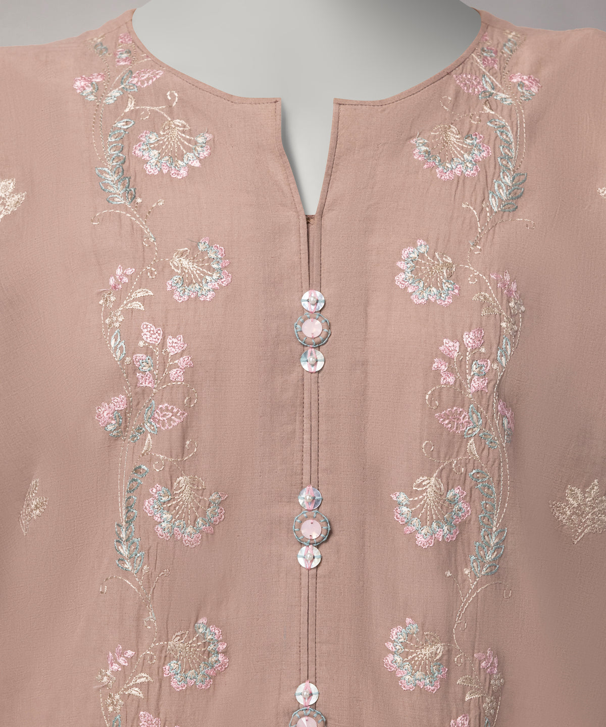 Light Brown Schiffli Slub Unstitched 3Pc