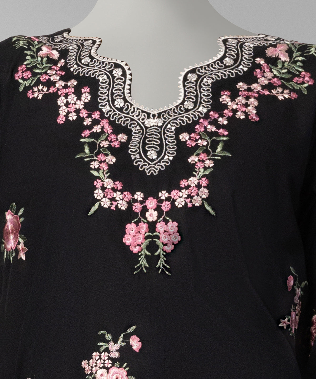 Black Schiffli Slub Unstitched 3Pc