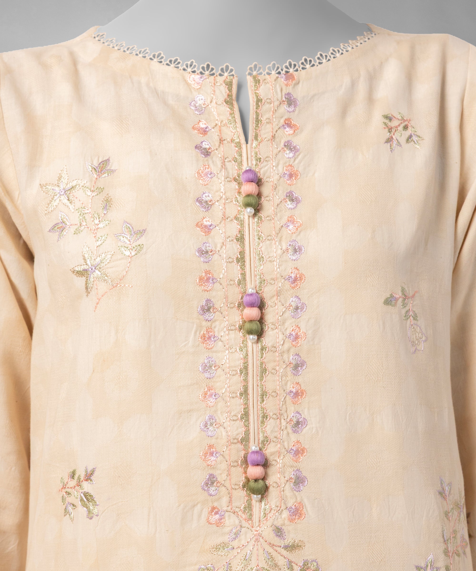 Beige Embroidered Dobby Unstitched 3Pc