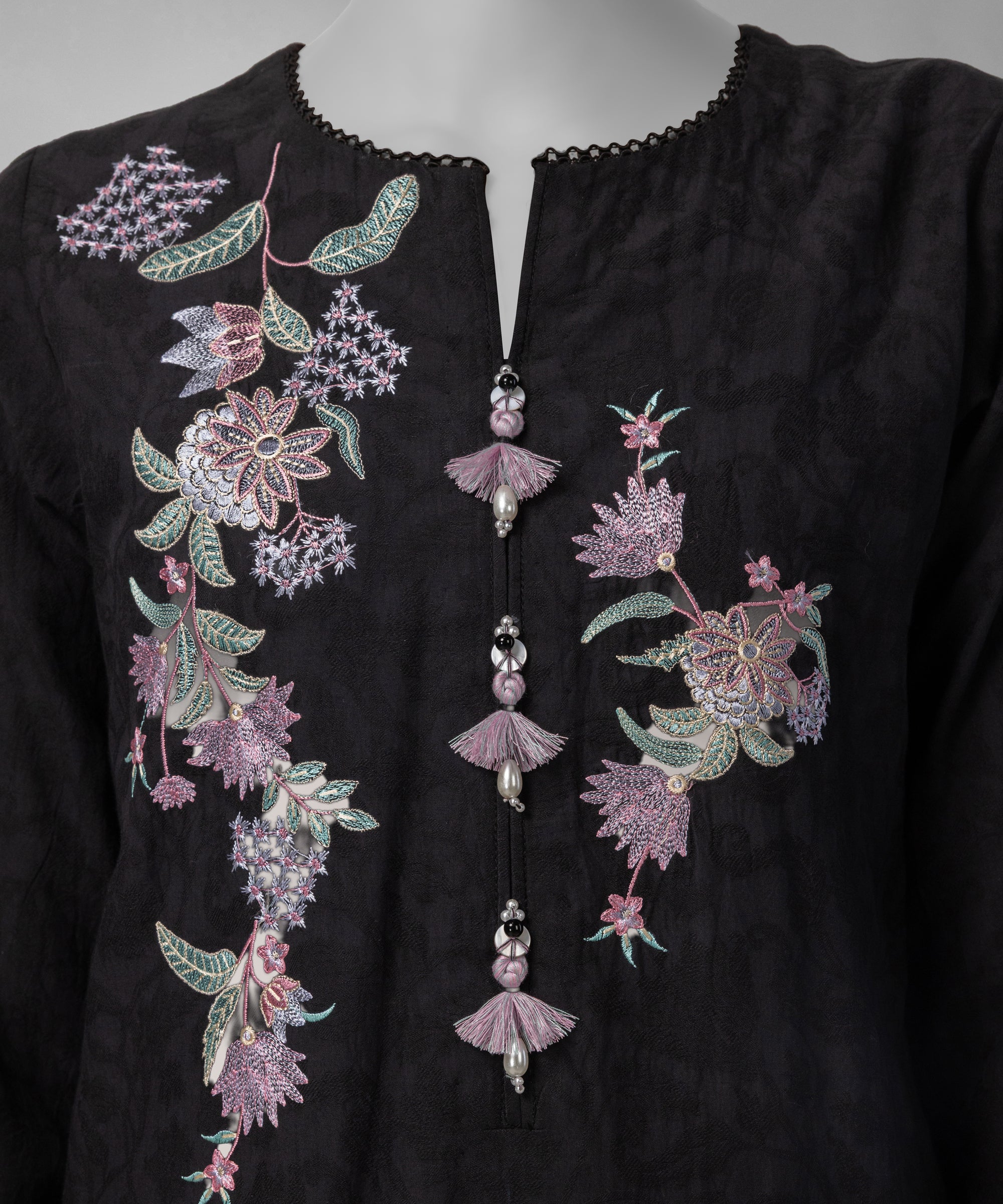 Black Embroidered Dobby Unstitched 3Pc
