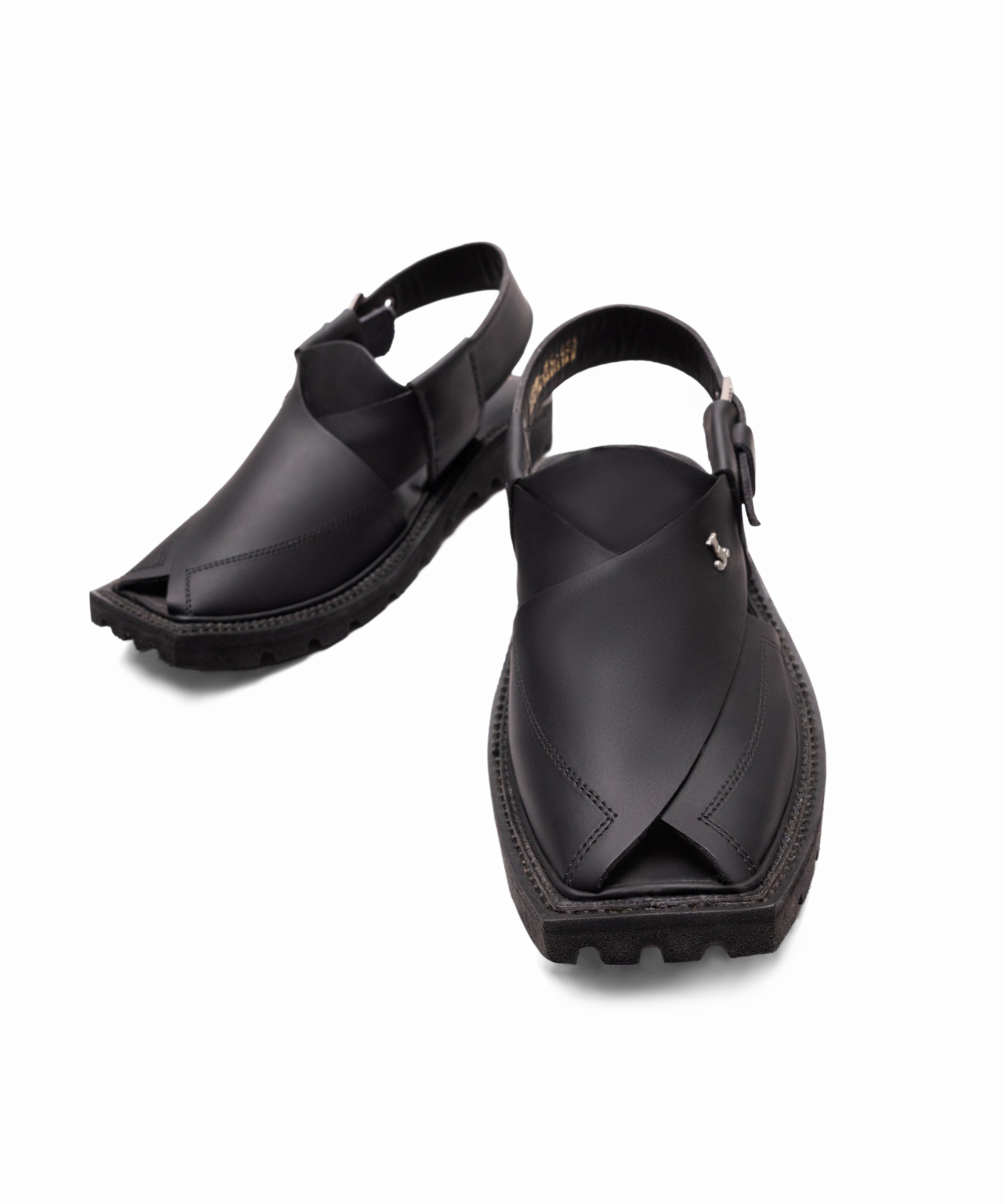SHINY BLACK PLAIN CLASSIC PESHAWARI SANDALS