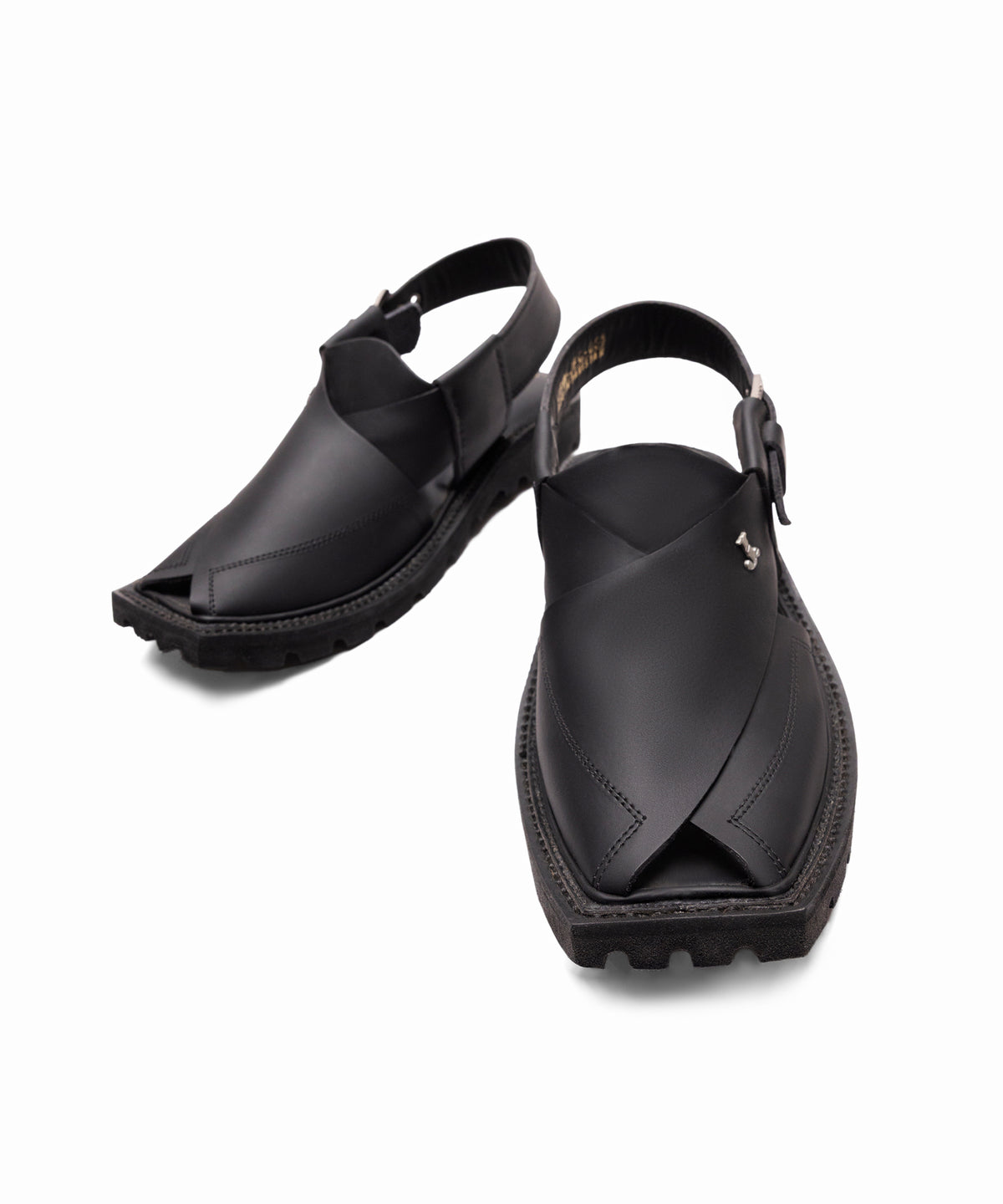 SHINY BLACK PLAIN CLASSIC PESHAWARI SANDALS
