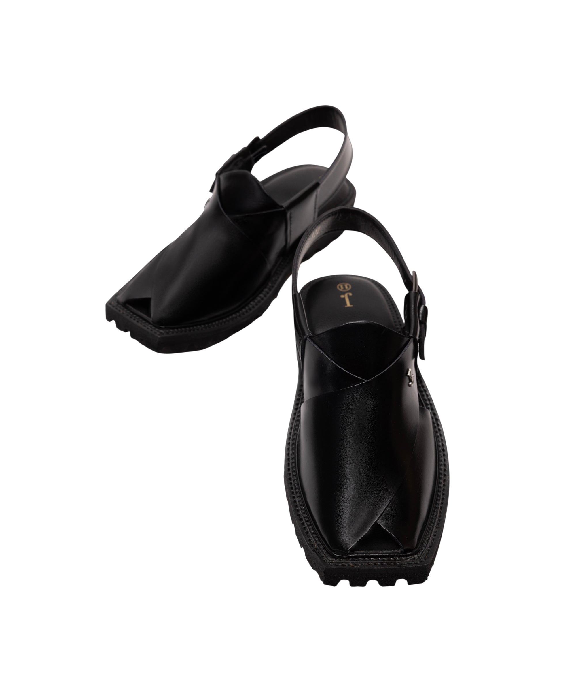 Shiny Black Plain Peshawari Sandals