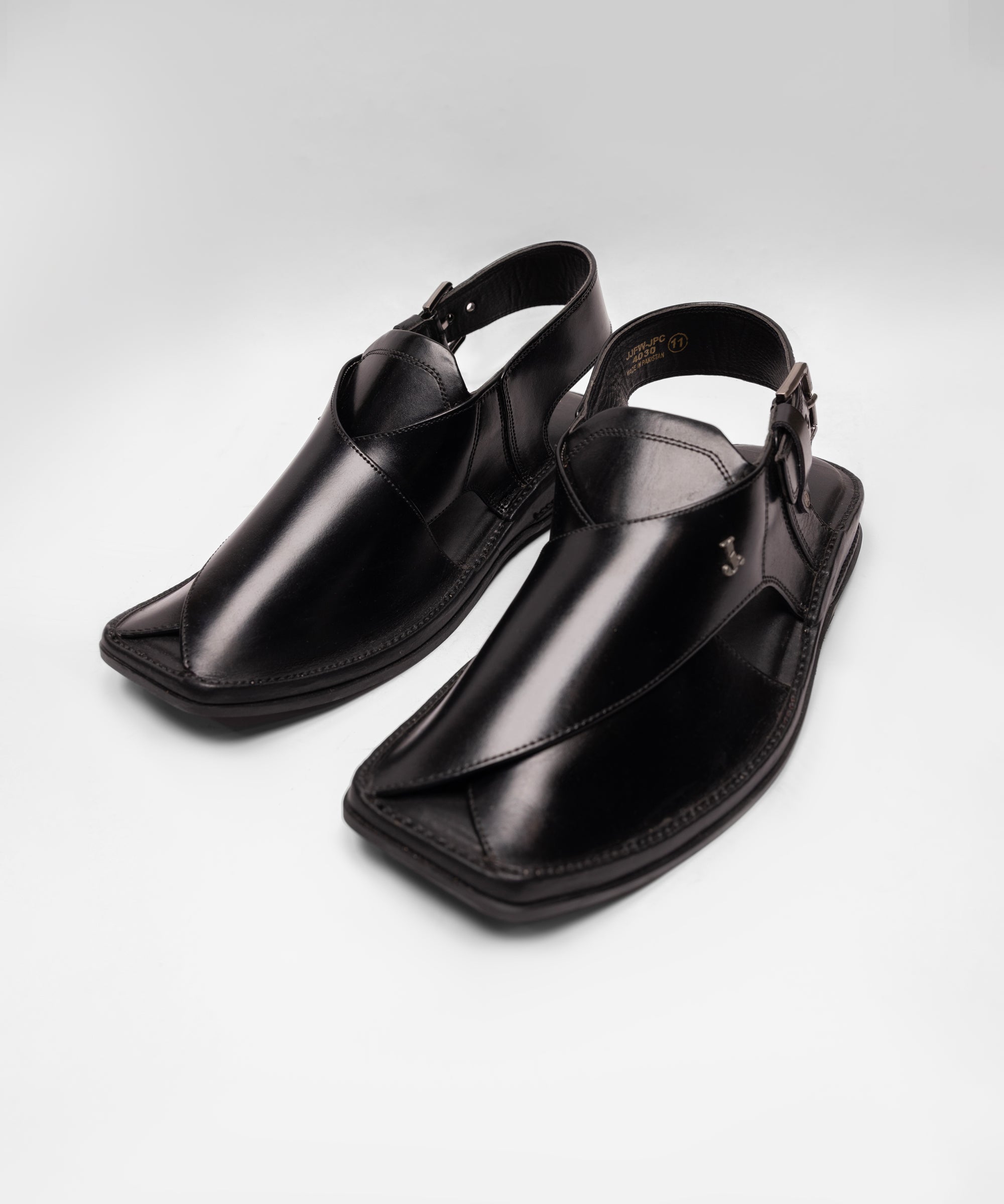 SHINY BLACK PLAIN CLASSIC PESHAWARI SANDALS
