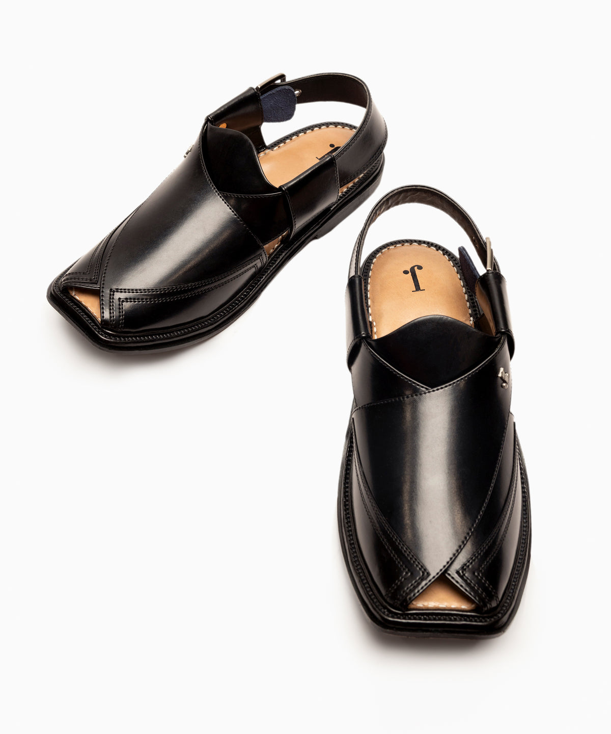 Shiny Black Plain Peshawari Sandals