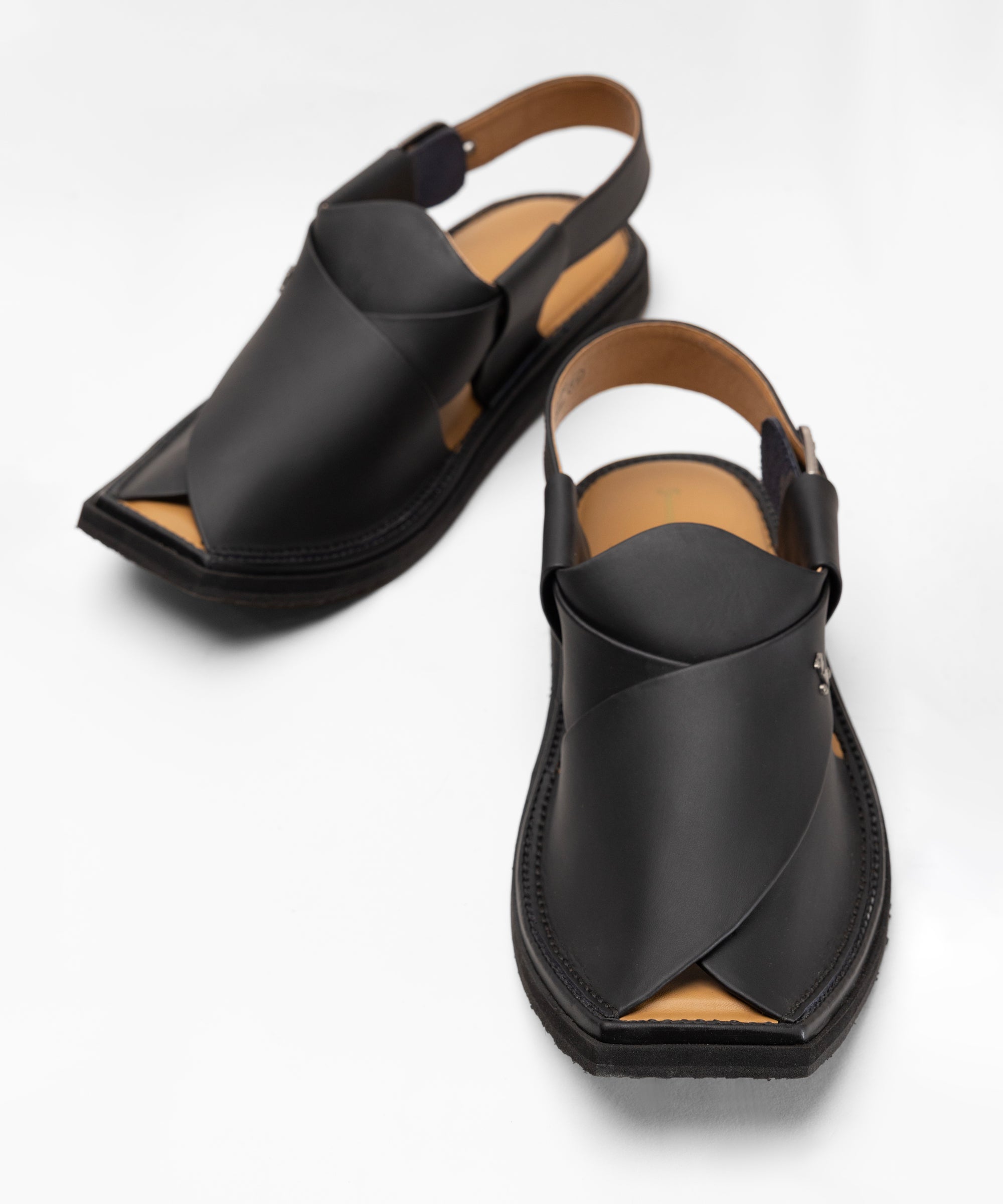 MATT BLACK PLAIN PESHAWARI SANDALS