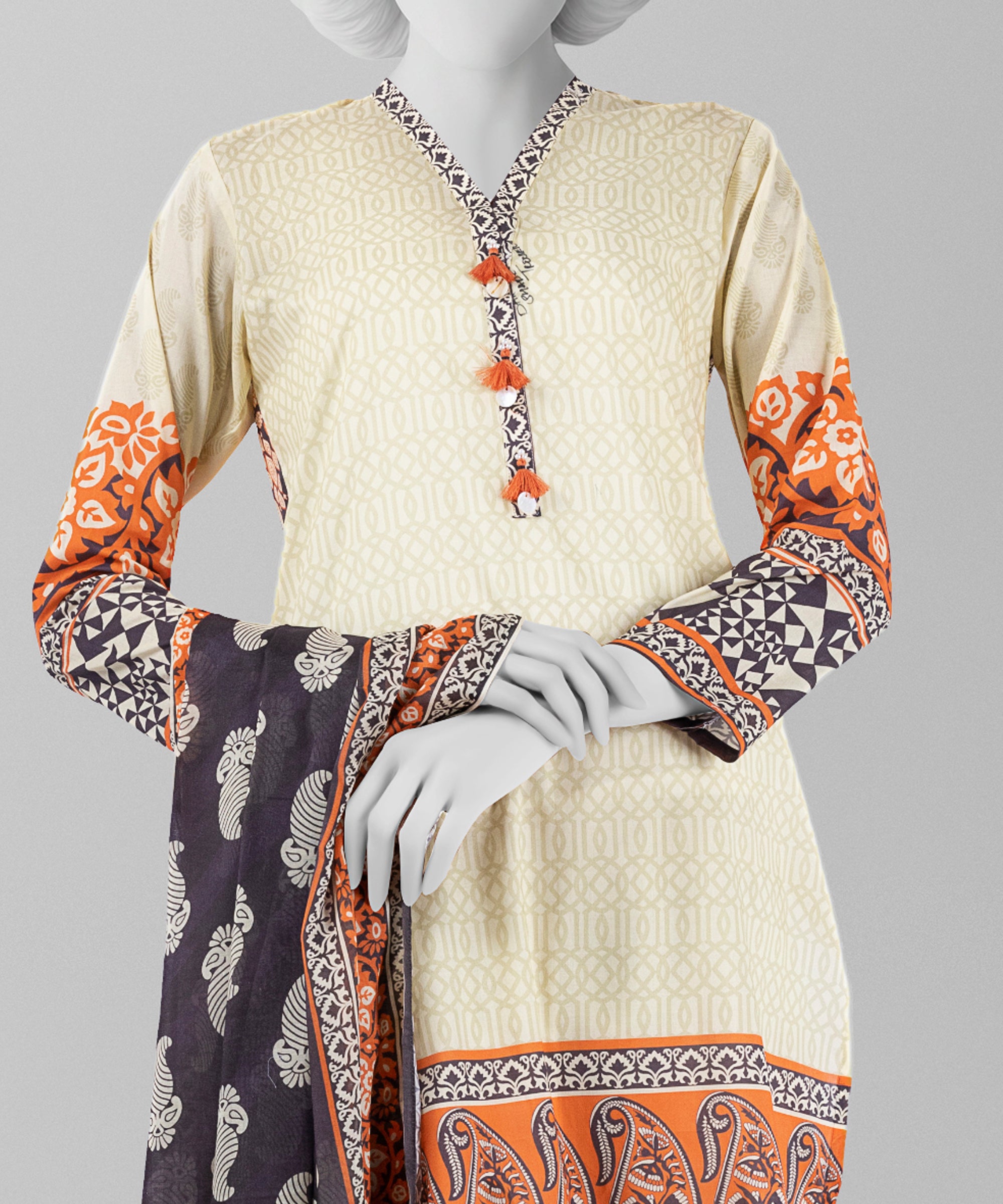 Beige Unstitched 3Pc