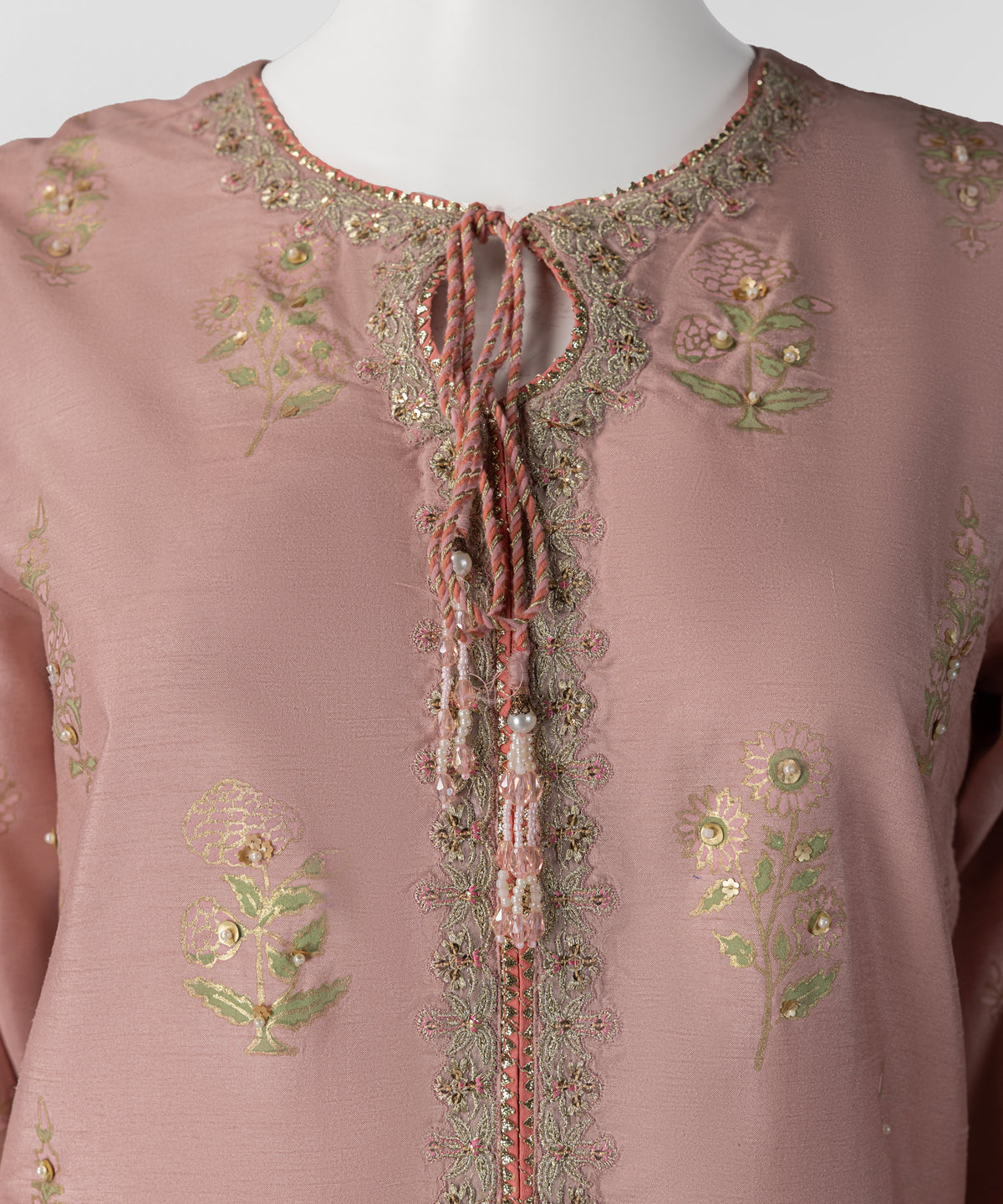 Peach Embroidered Raw Silk Co-Ord Set