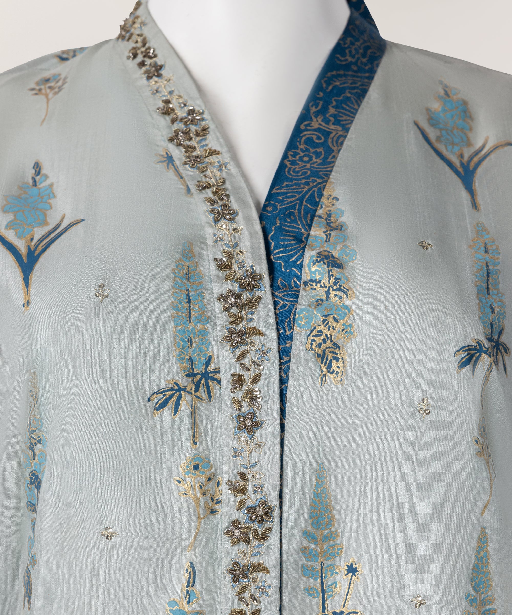Light Blue Raw Silk Embroidered Co-Ord Set