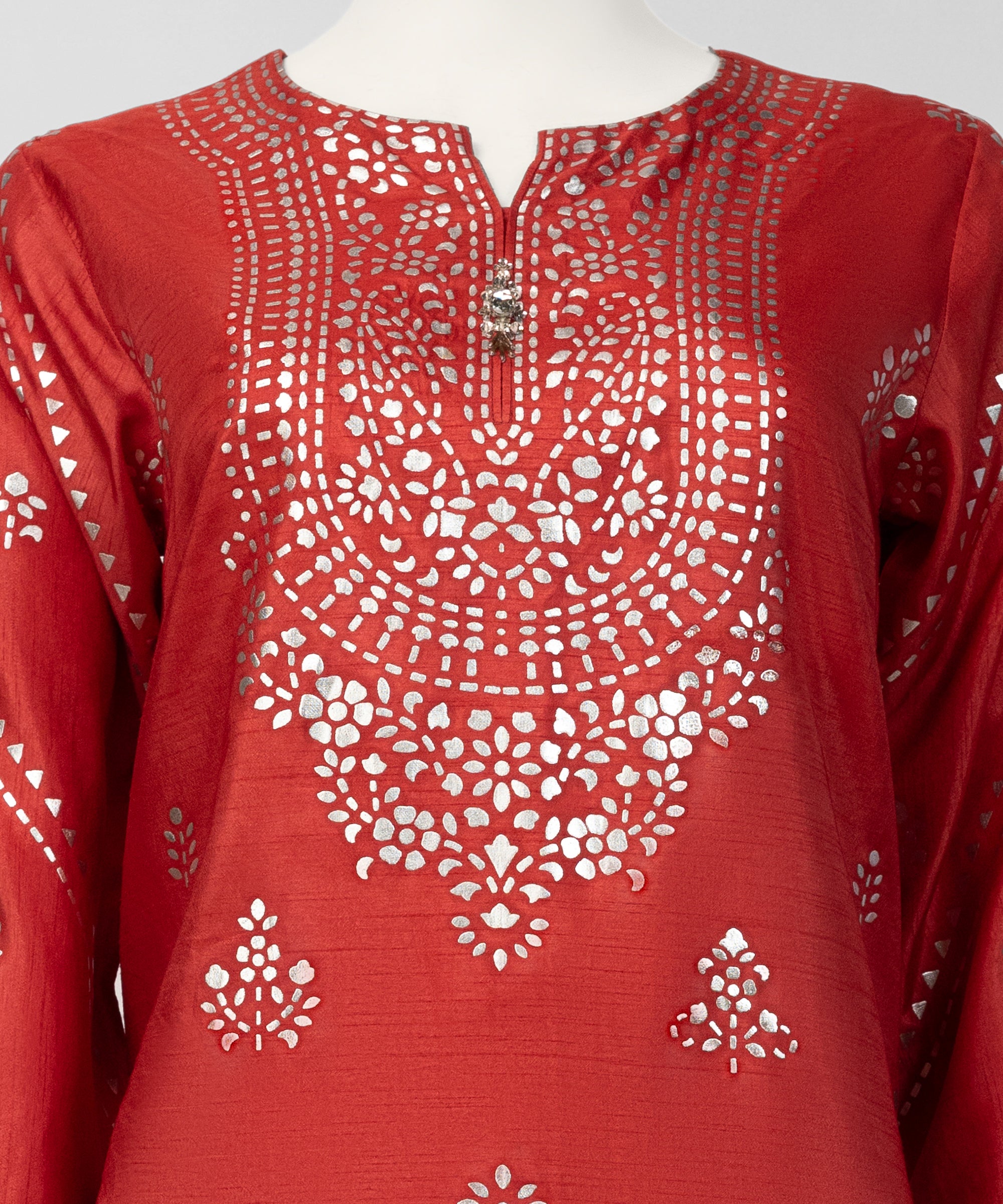 Red Raw Silk Embroidered Co-Ord Set