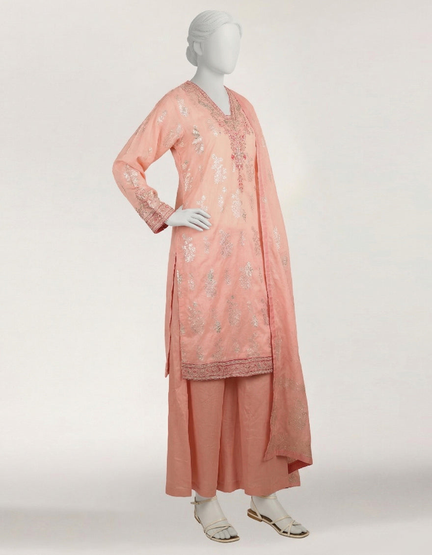 LIGHT PINK COTTON EMBROIDERED STITCHED 3PC
