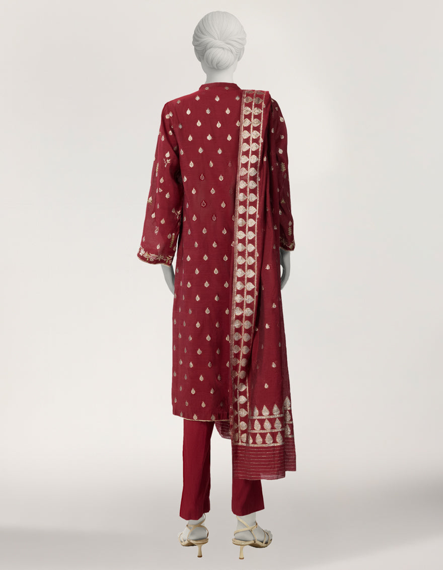 RED COTTON EMBROIDERED STITCHED 3PC