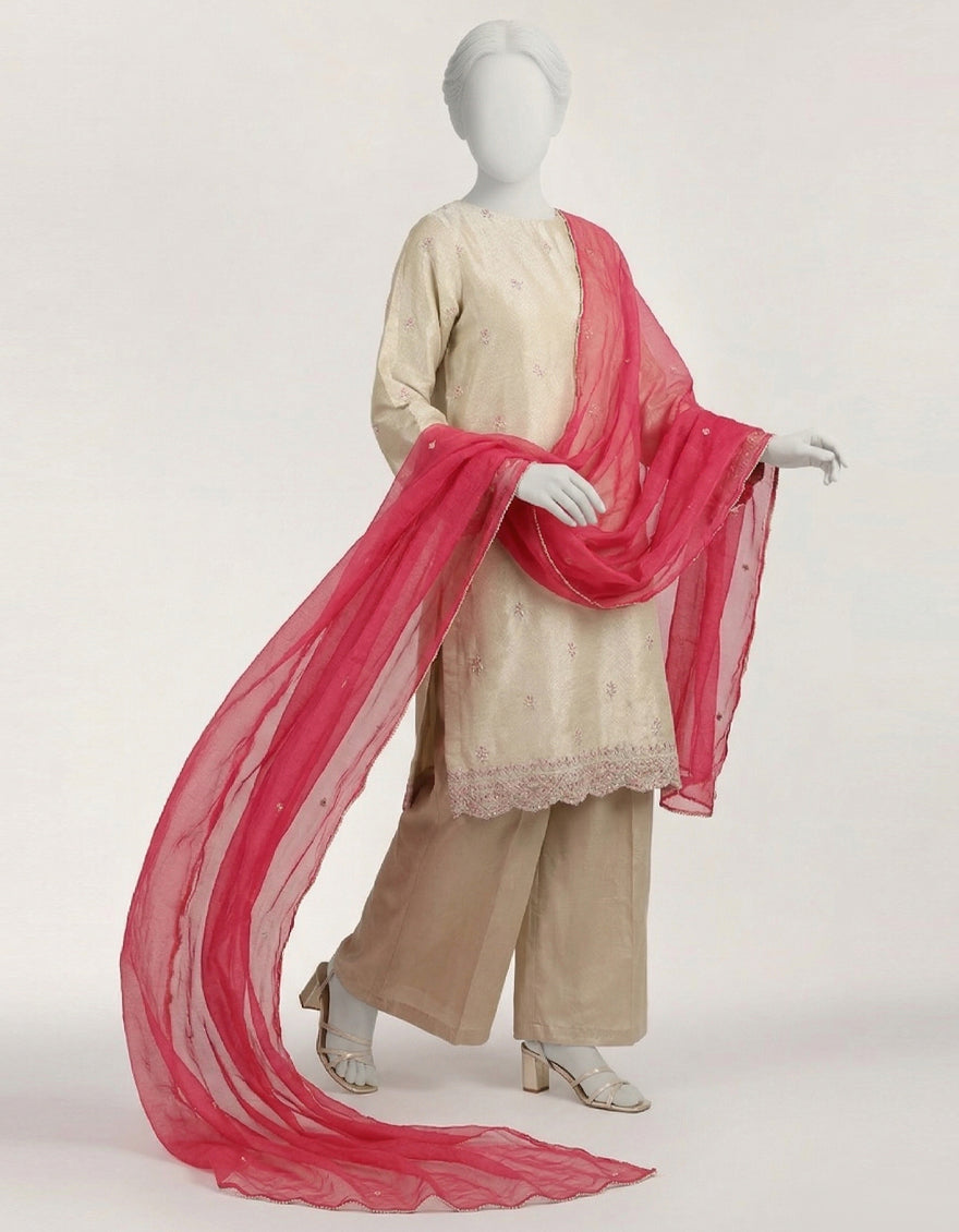 SILVER EMBROIDERED STITCHED 3PC