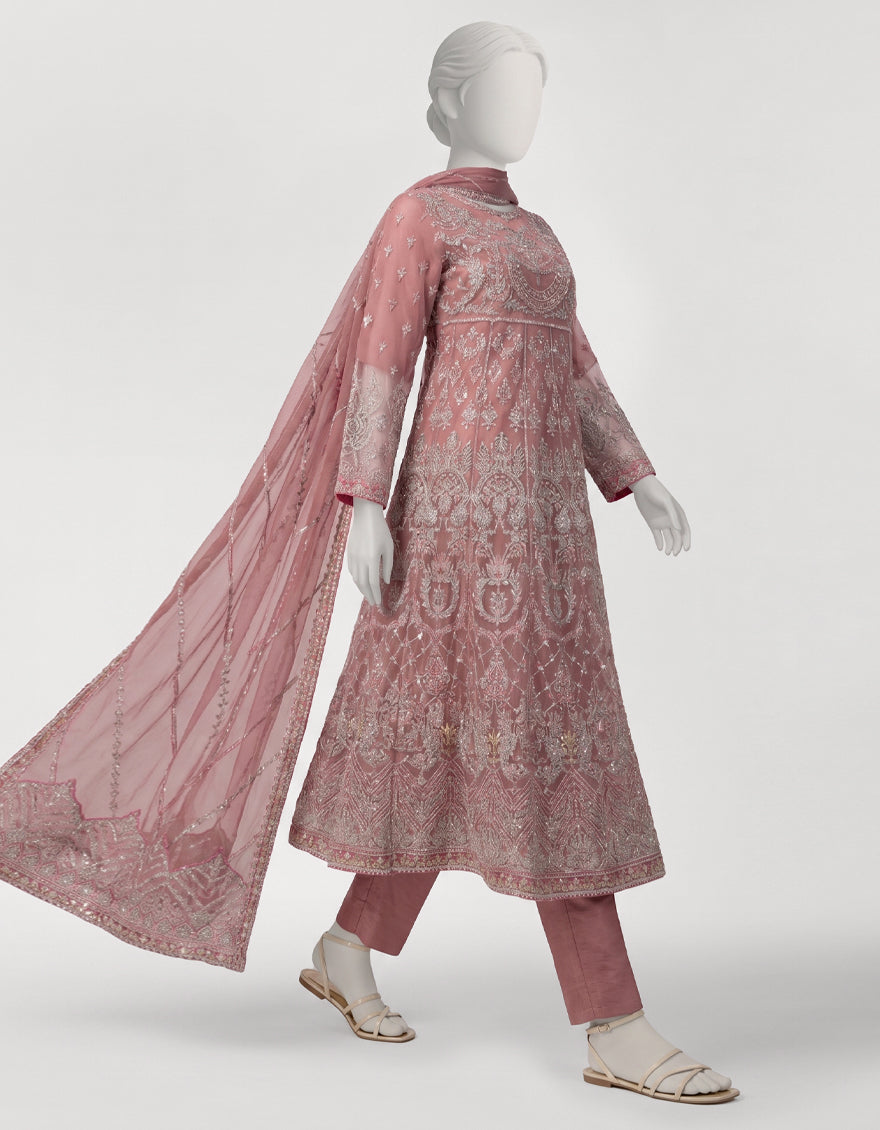 PINK ORGANZA EMBROIDERED FORMAL STITCHED 3PC