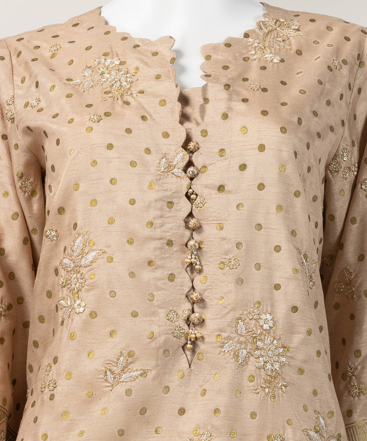 Beige Raw Silk Embroidered Stitched 3Pc