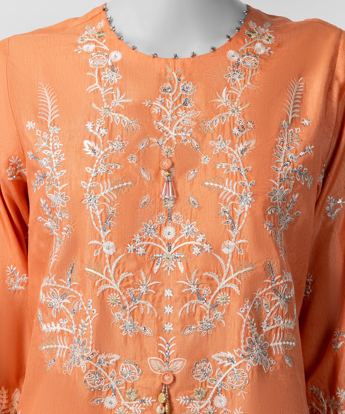 Peach Raw Silk Embroidered Stitched 3Pc