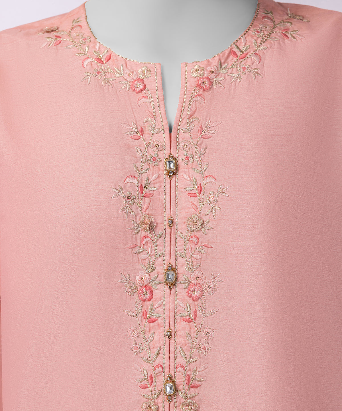 Pink Raw Silk Embroidered Stitched 3Pc