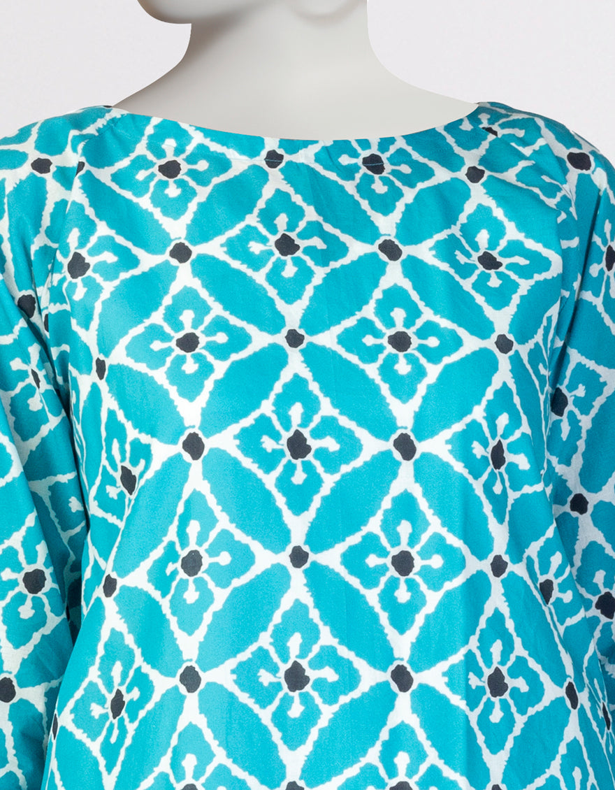 BLUE LAWN PRINTED KURTA