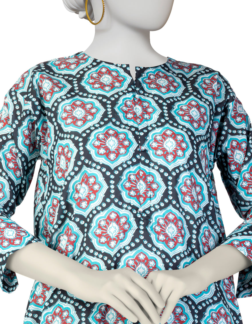 BLUE LAWN PRINTED KURTA