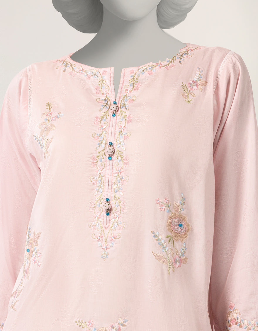 PINK DOBBY EMBROIDERED KURTI