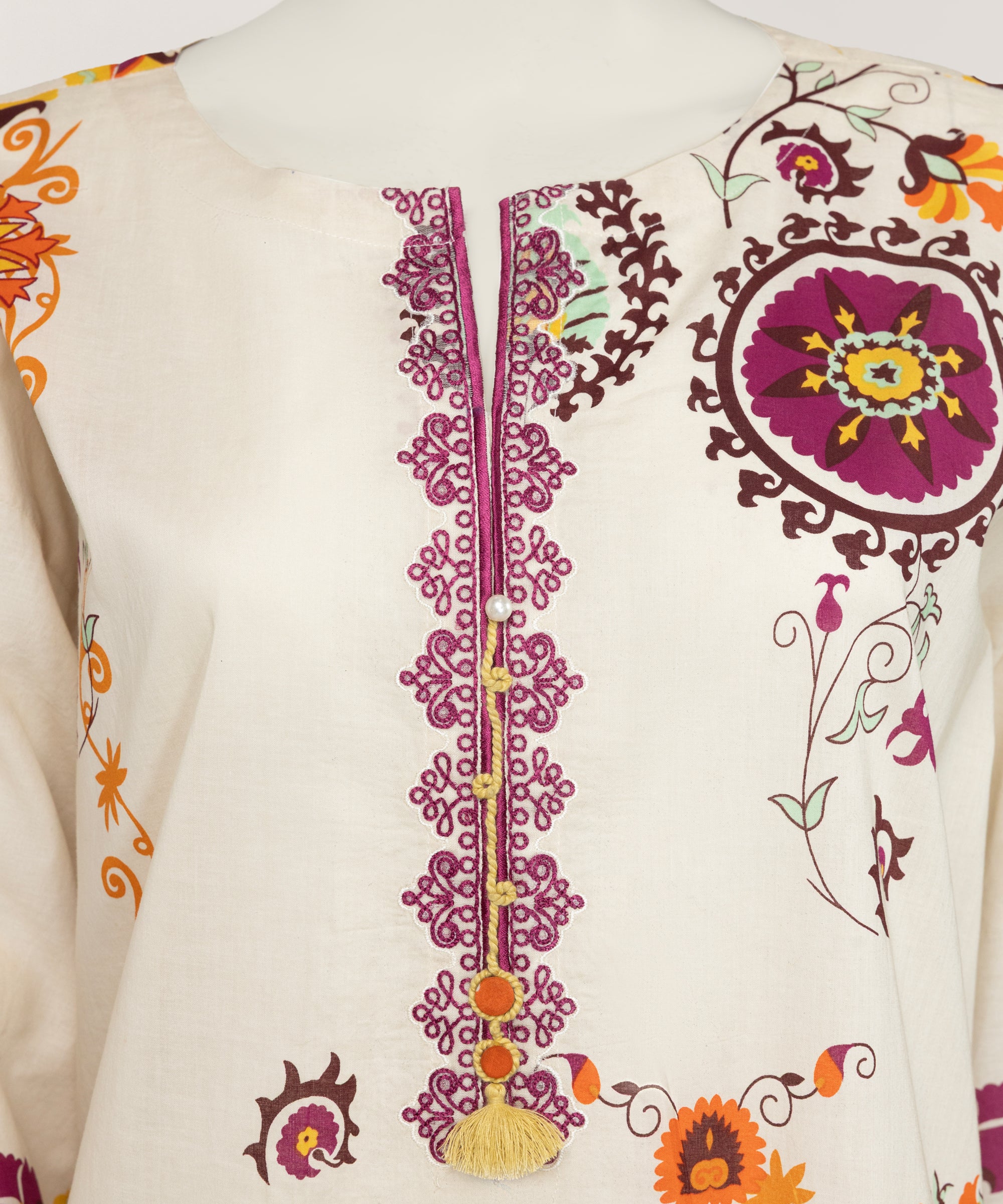 Beige Lawn Embroidered Kurta