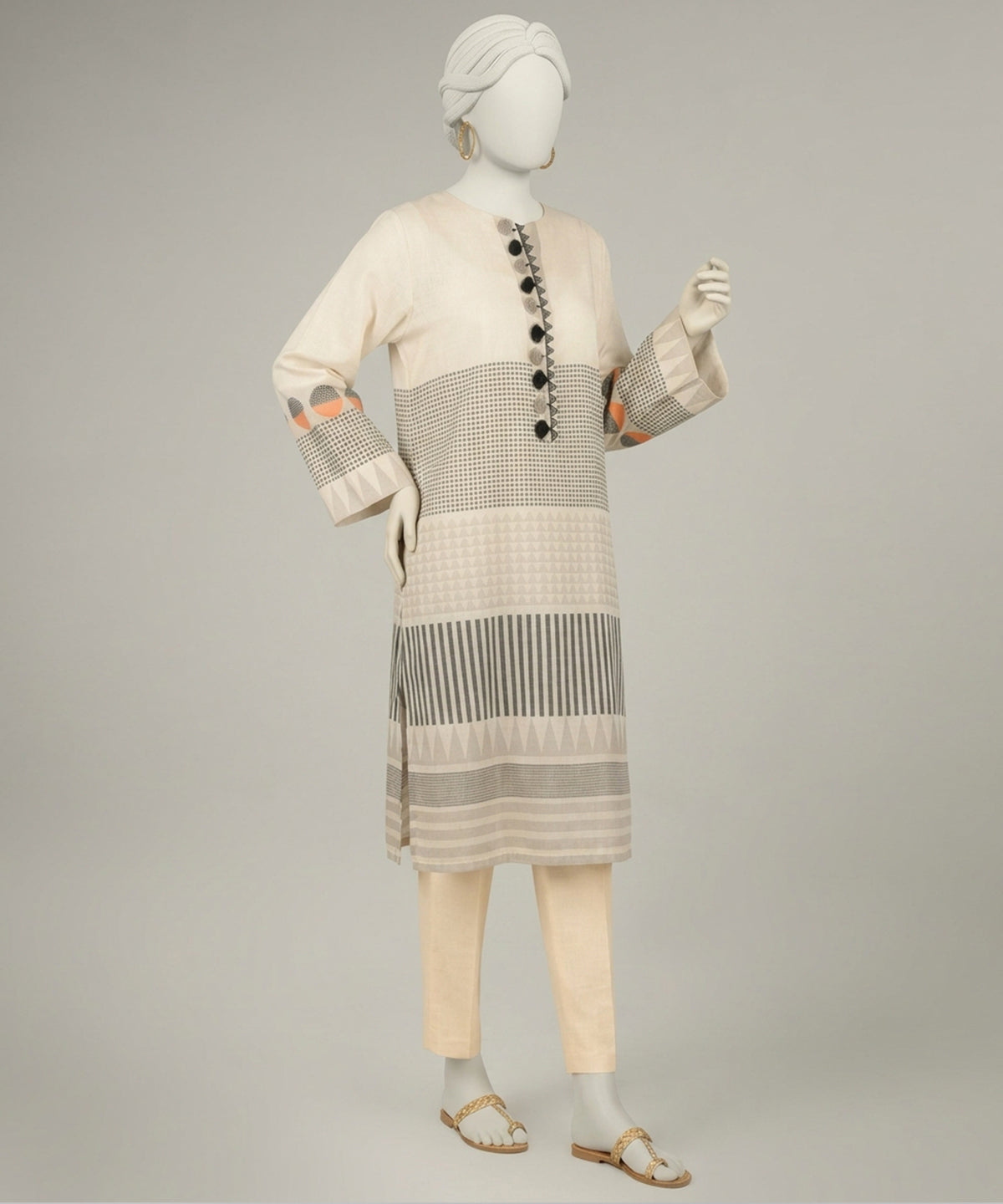 OFF WHITE JACQUARD EMBROIDERED KURTA