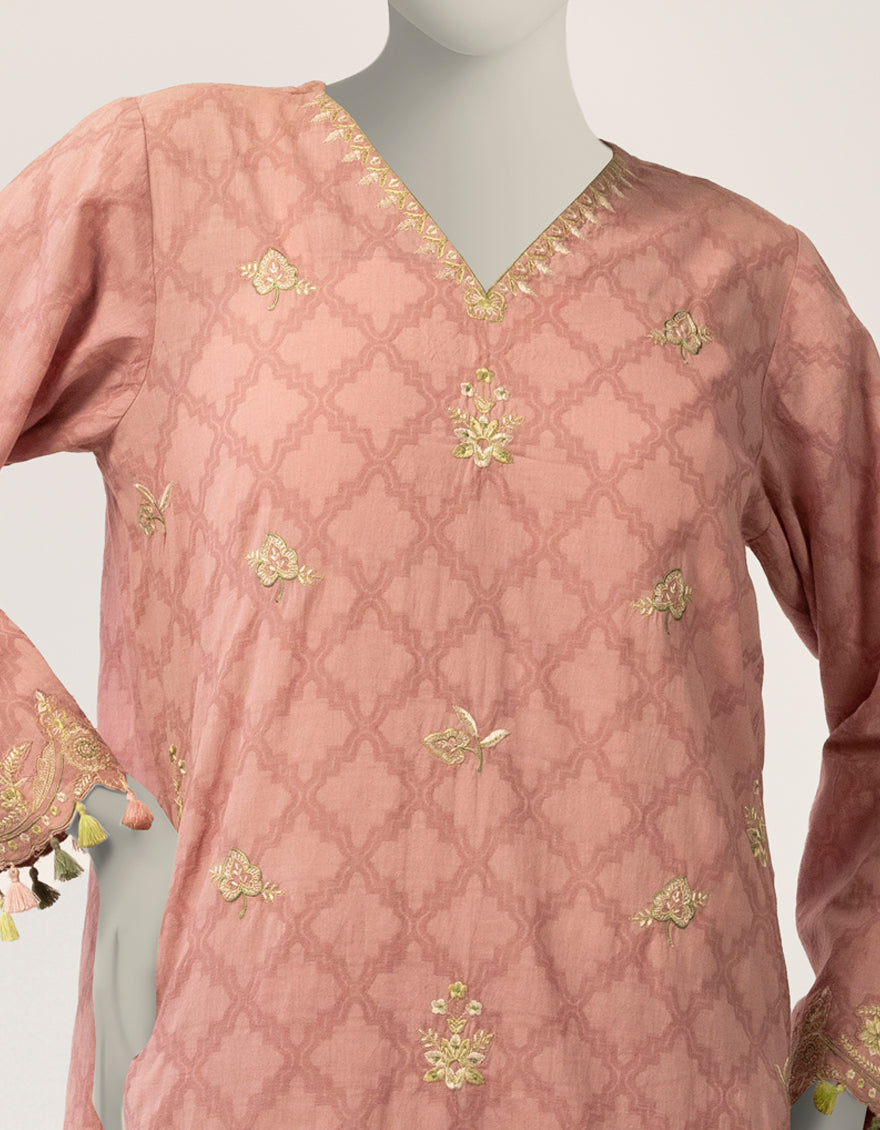 PINK DOBBY EMBROIDERED CO-ORD SET