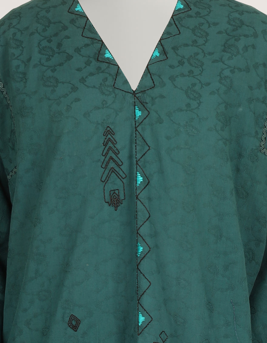 GREEN DOBBY EMBROIDERED CO-ORD SET