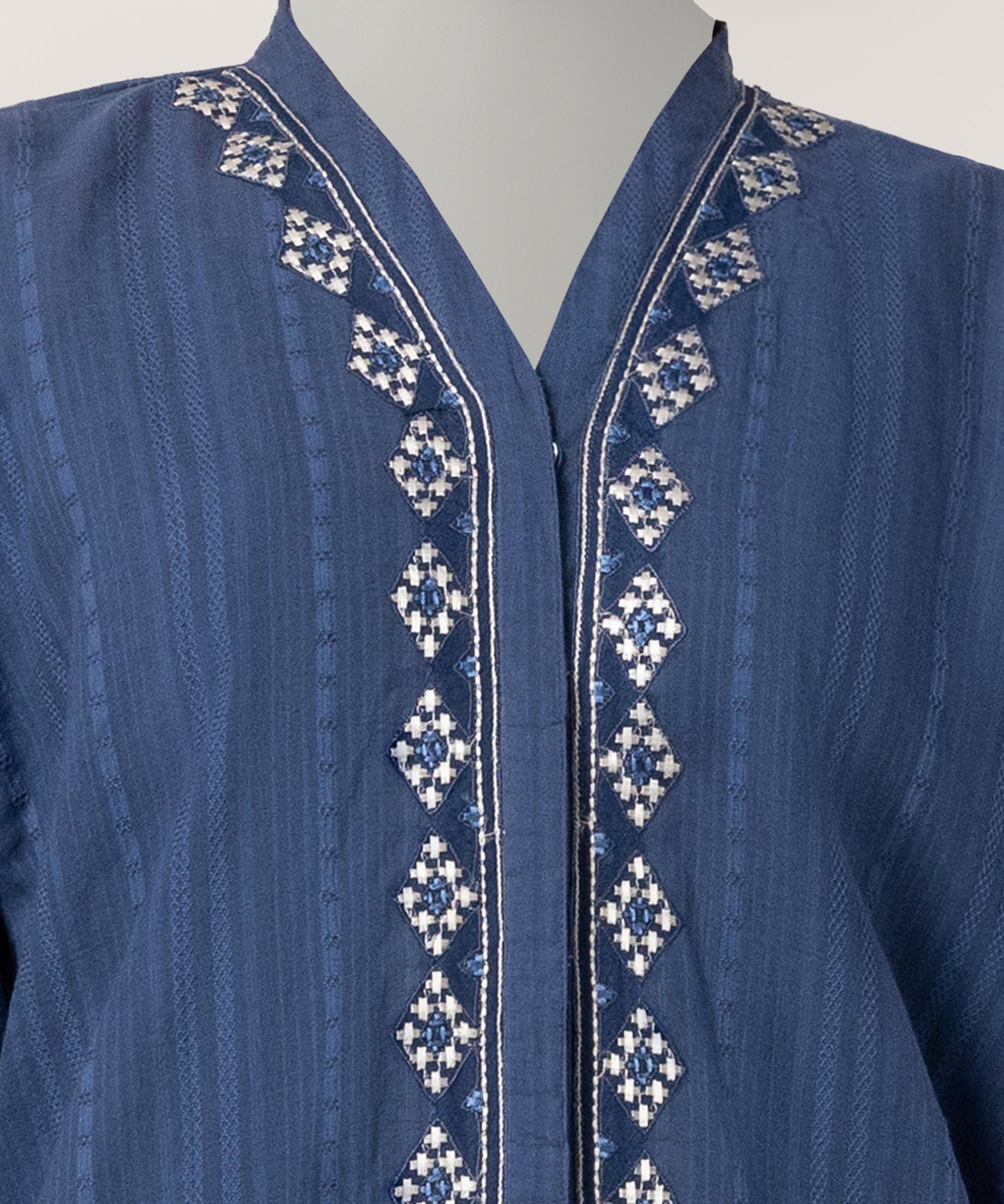 Blue Jacquard Embroidered Co Ord Set