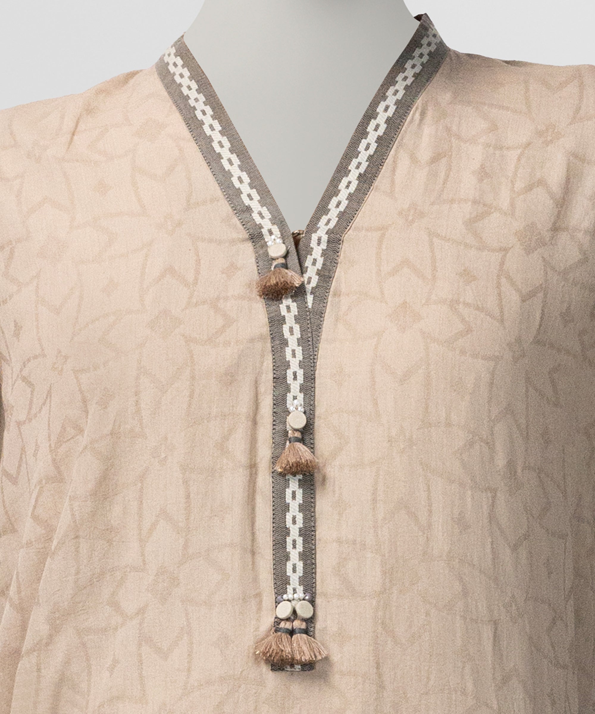 Beige Jacquard Yarn Dyed Co-Ord Set