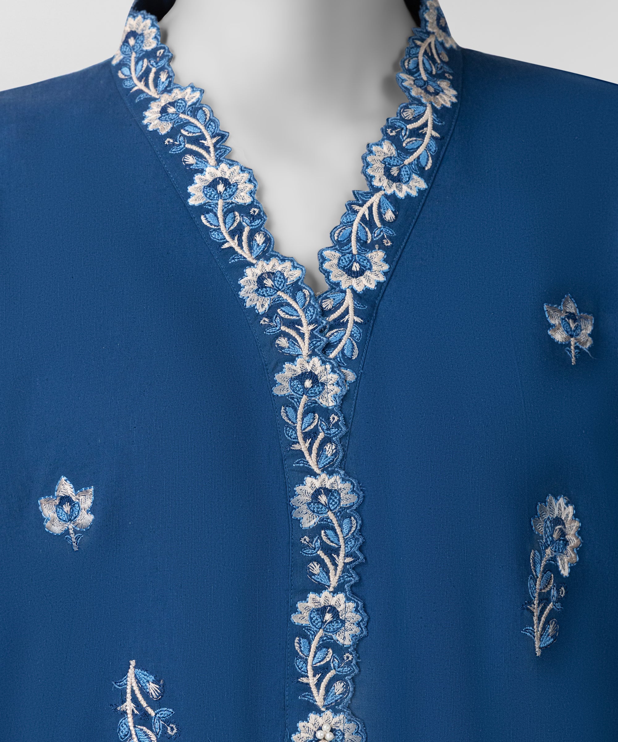 Blue Embroidered Linen Co-Ord Set