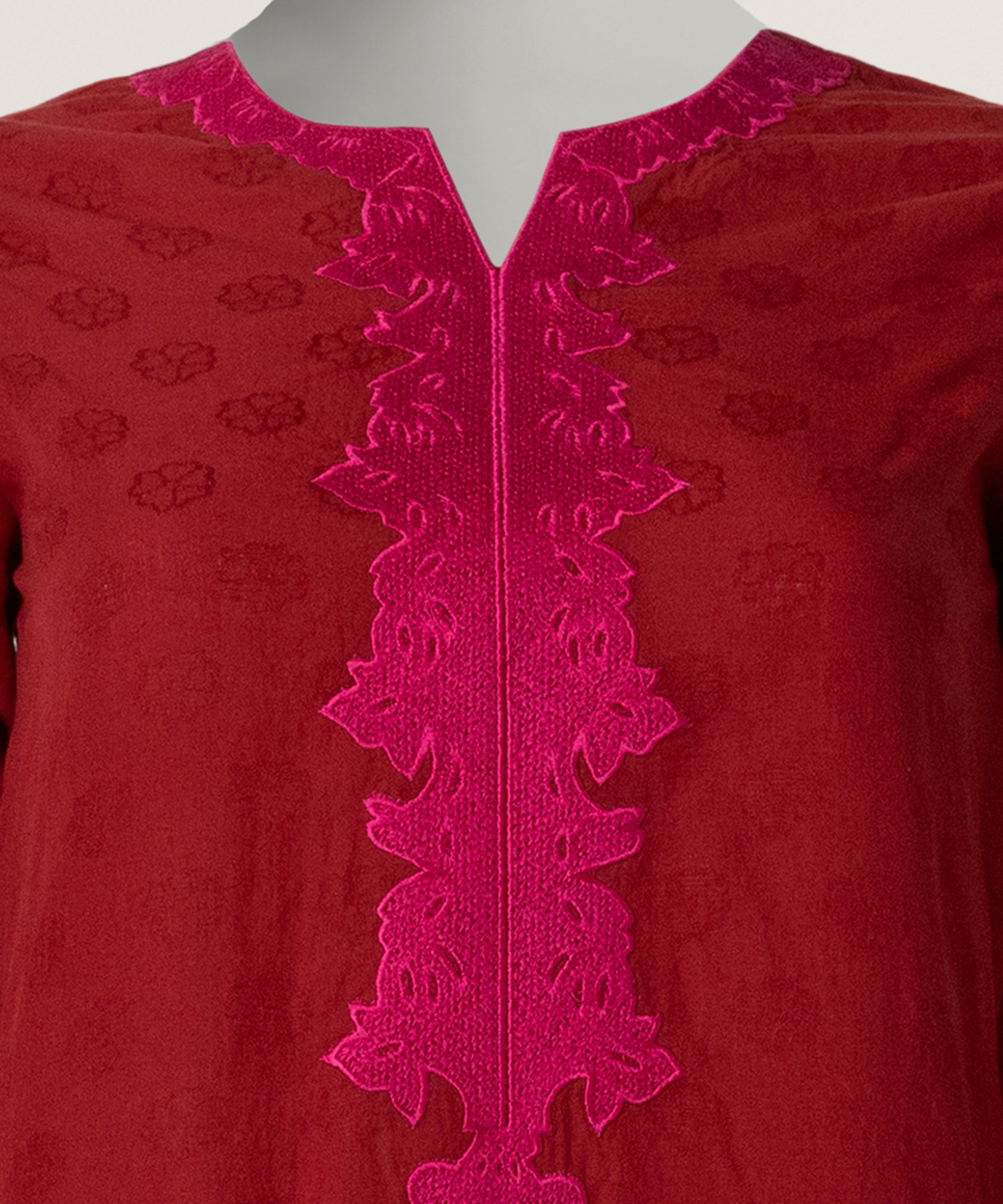 Red Lawn Embroidered Co-Ord Set