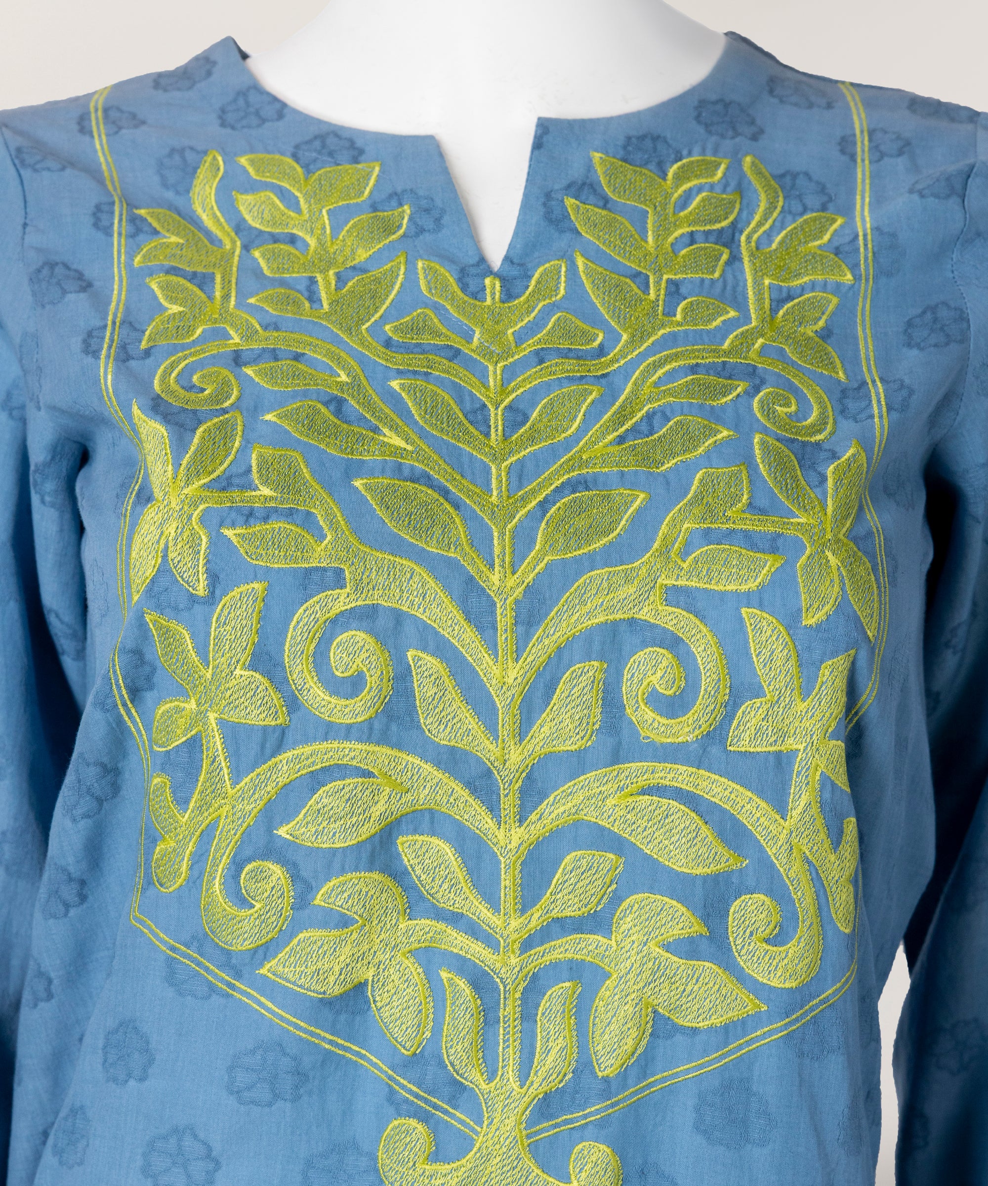 Blue Dobby Embroidered Stitched Co-Ord Set