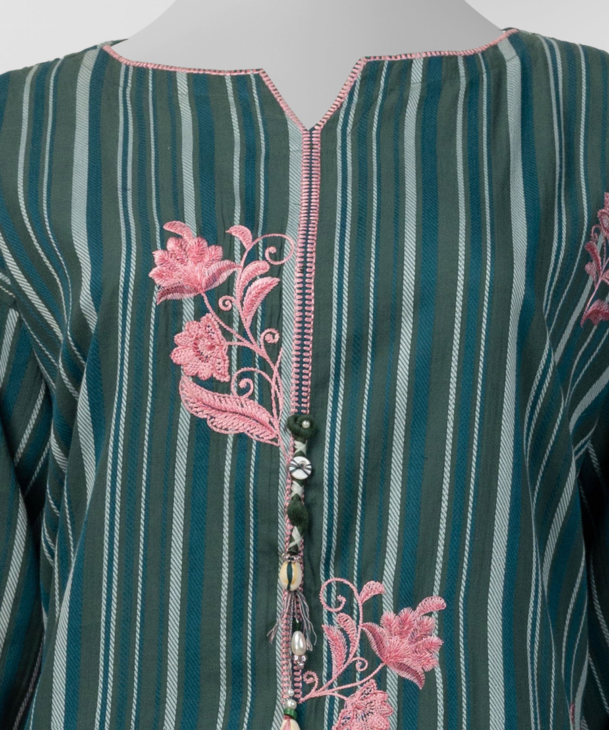 Green Embroidered Jacquard Co-Ord Set