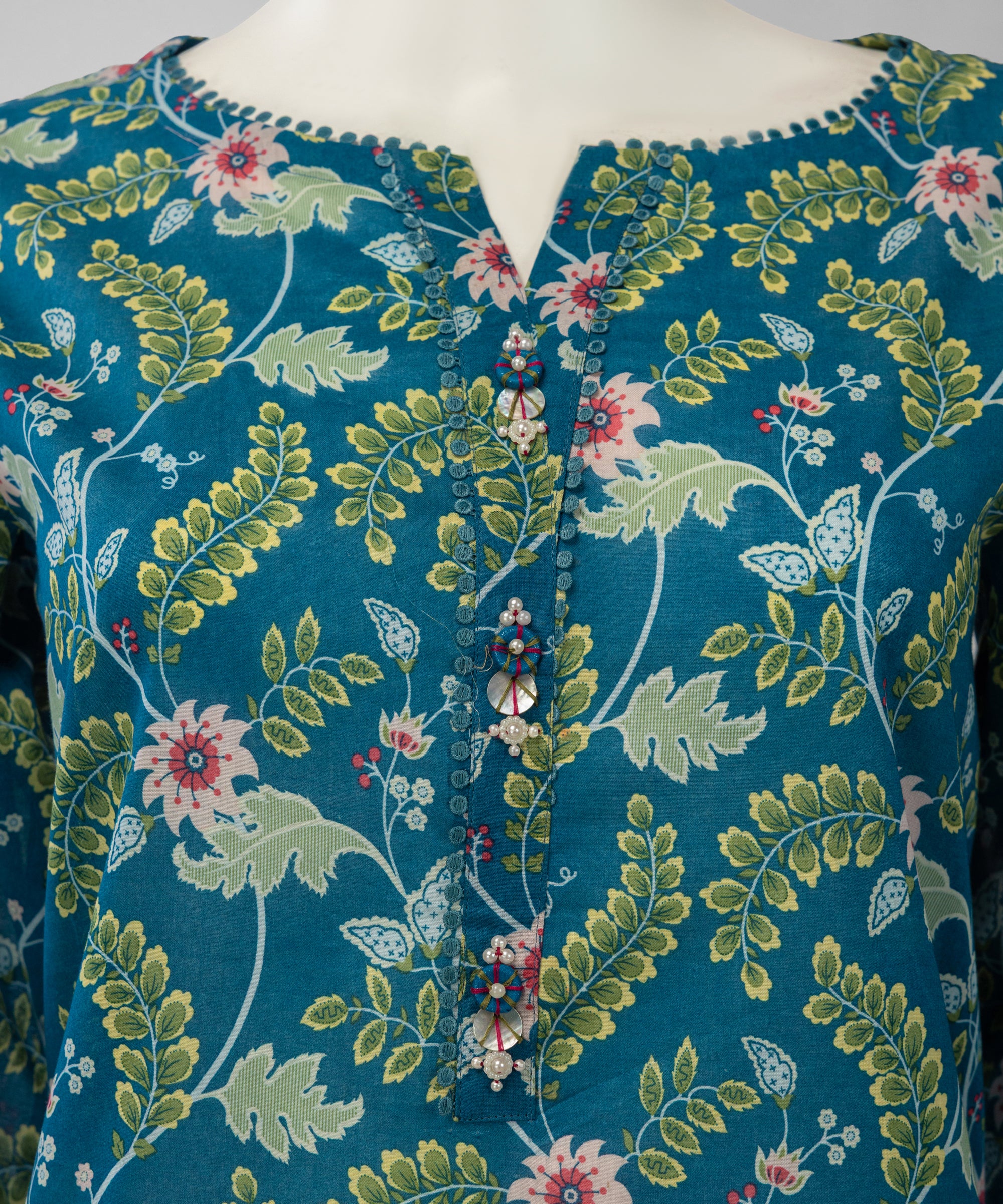 Teal Blue Lawn Printed Unstitched 1Pc