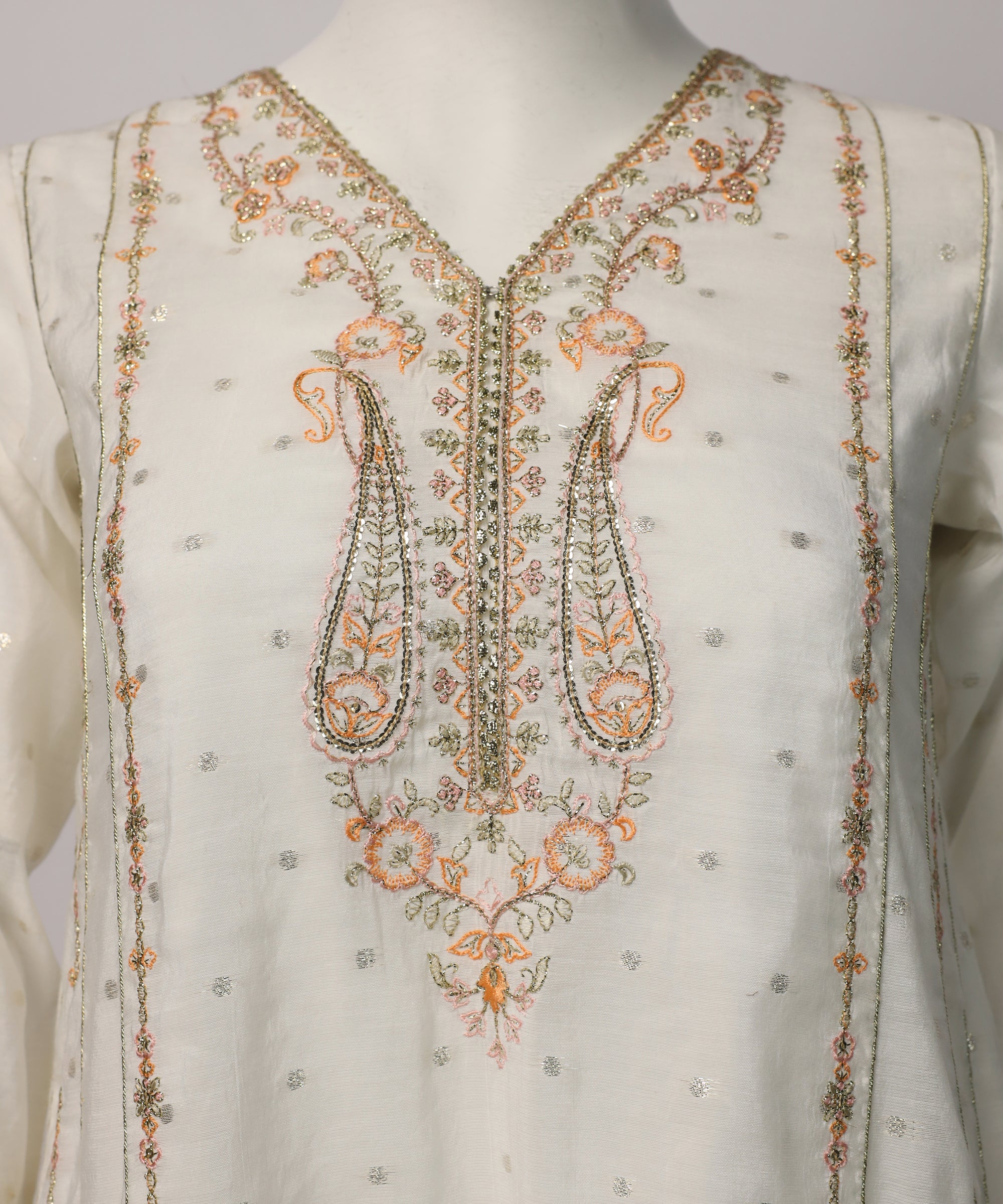 Off White Swiss Cotton Embroidered Stitched 3Pc