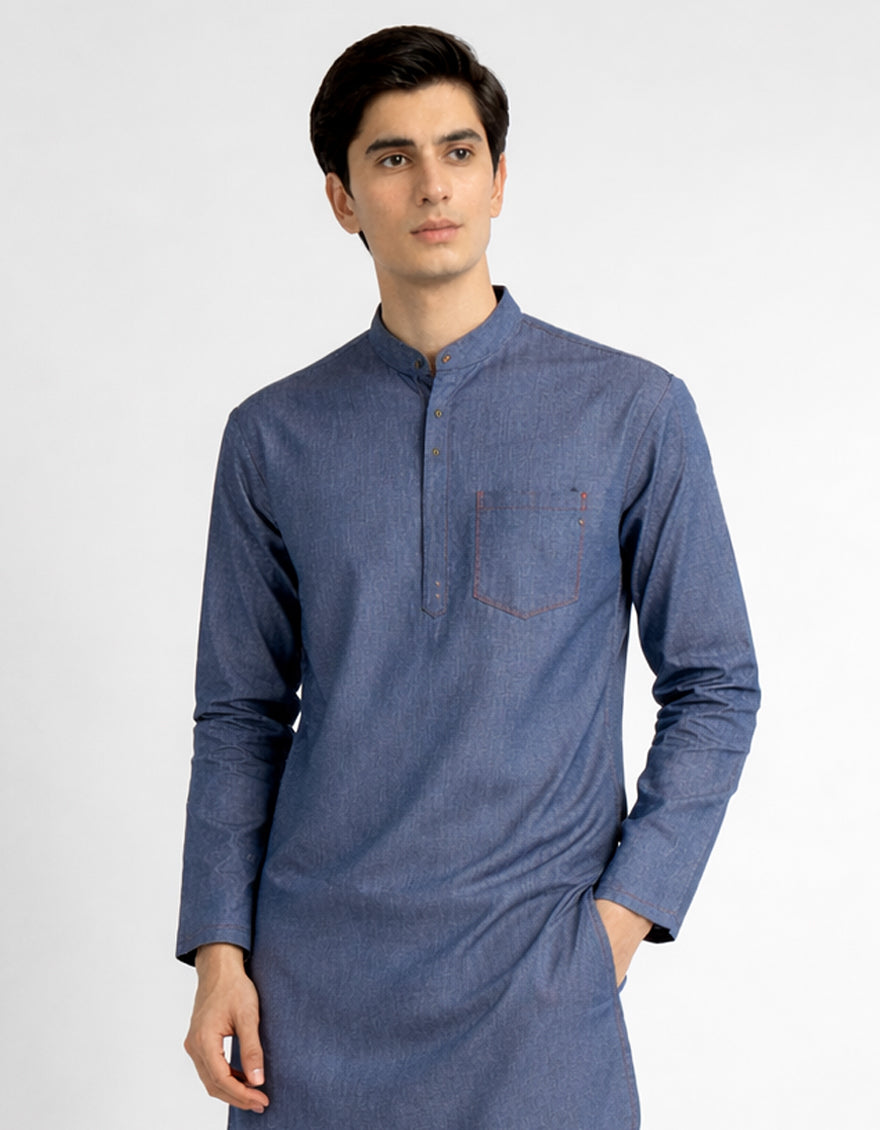 DENIM BLUE COTTON CASUAL SHORT KURTA