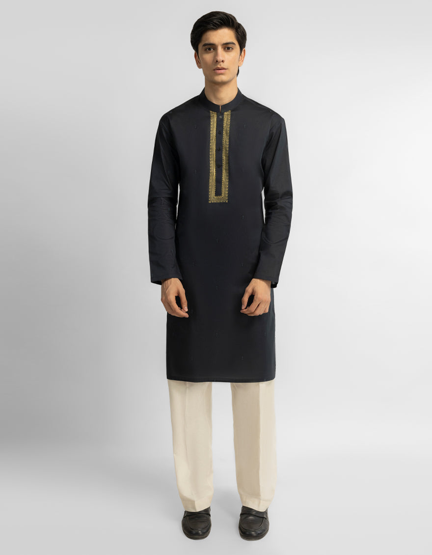 BLACK COTTON CASUAL KURTA