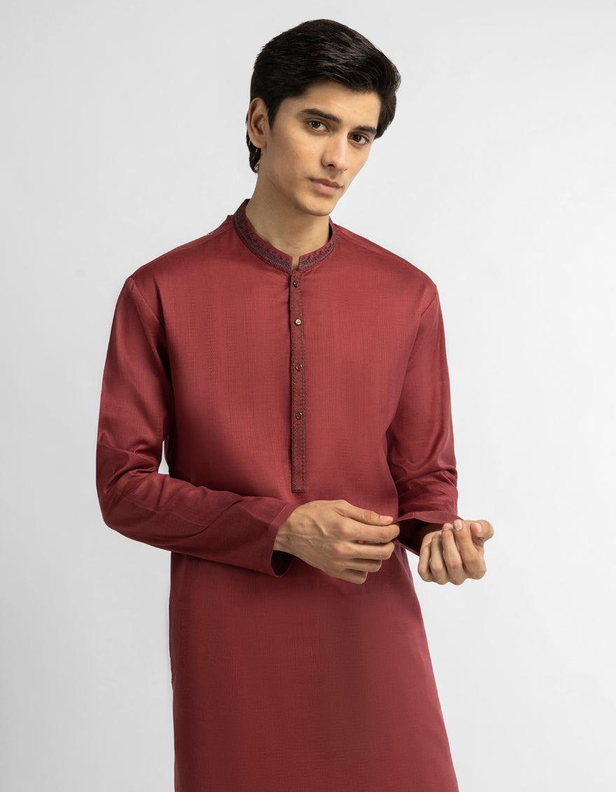 MAROON COTTON SEMI-FORMAL KURTA