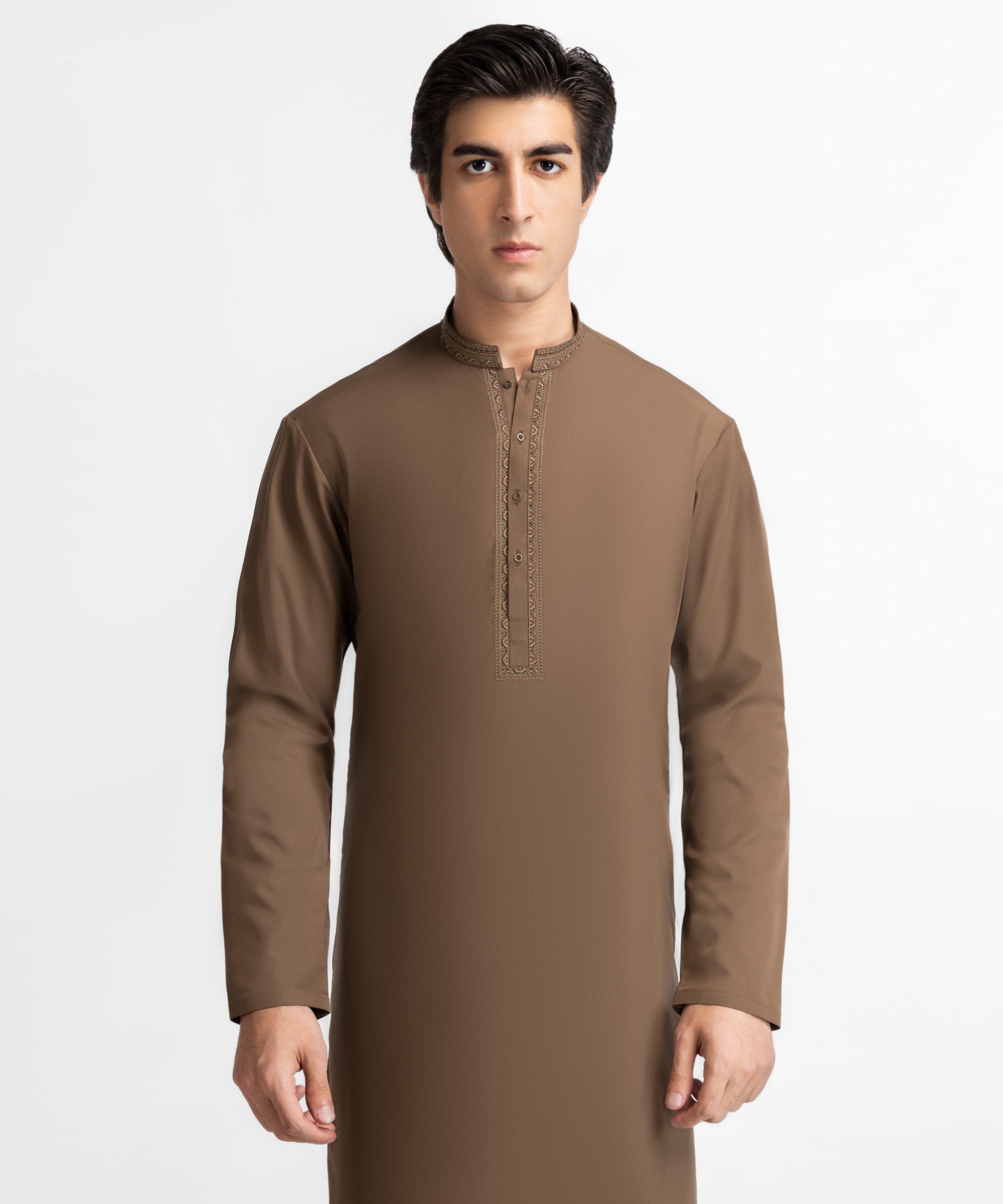 BROWN SEMI-FORMAL KAMEEZ SHALWAR