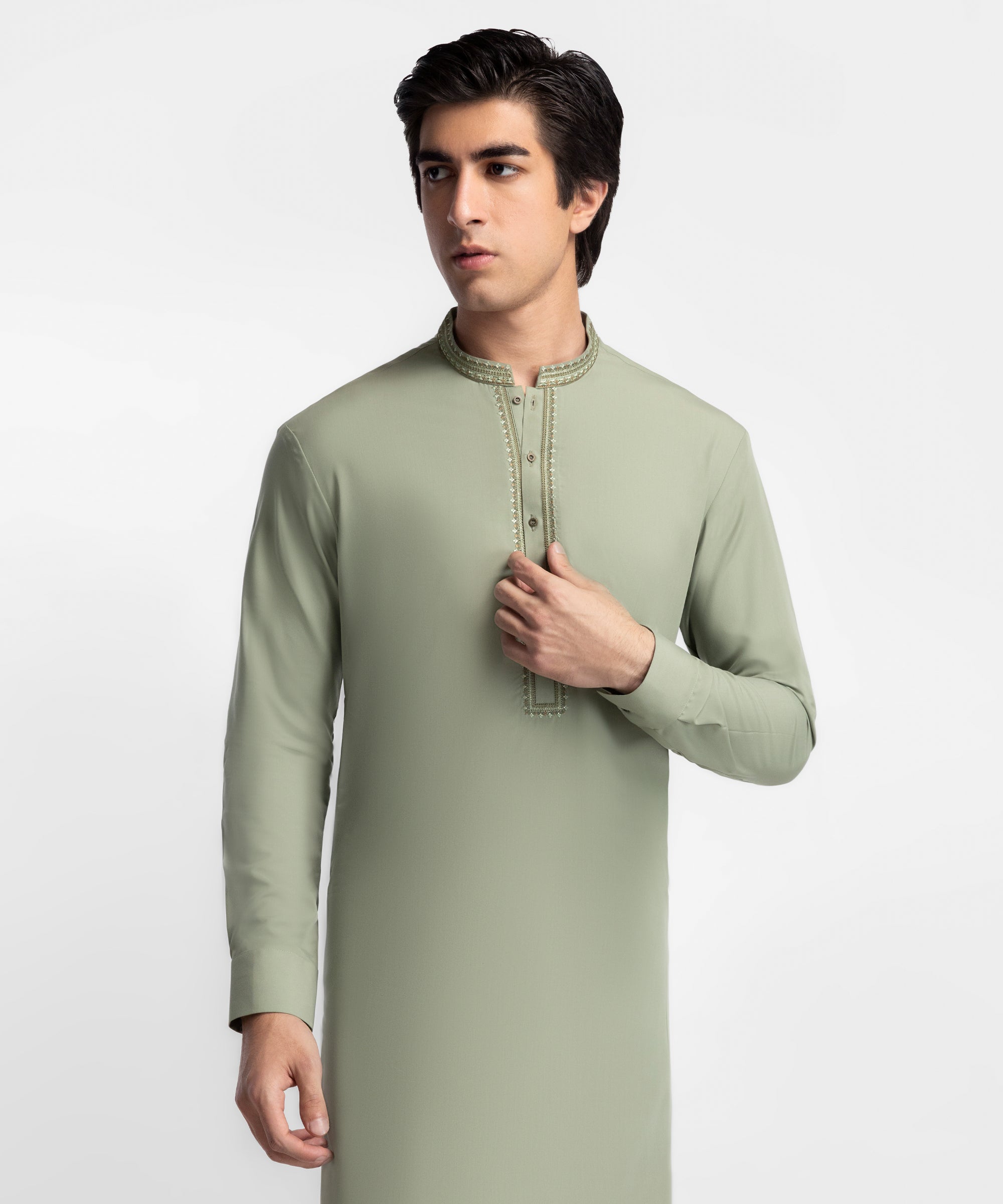 DULL GREEN SEMI-FORMAL KAMEEZ SHALWAR