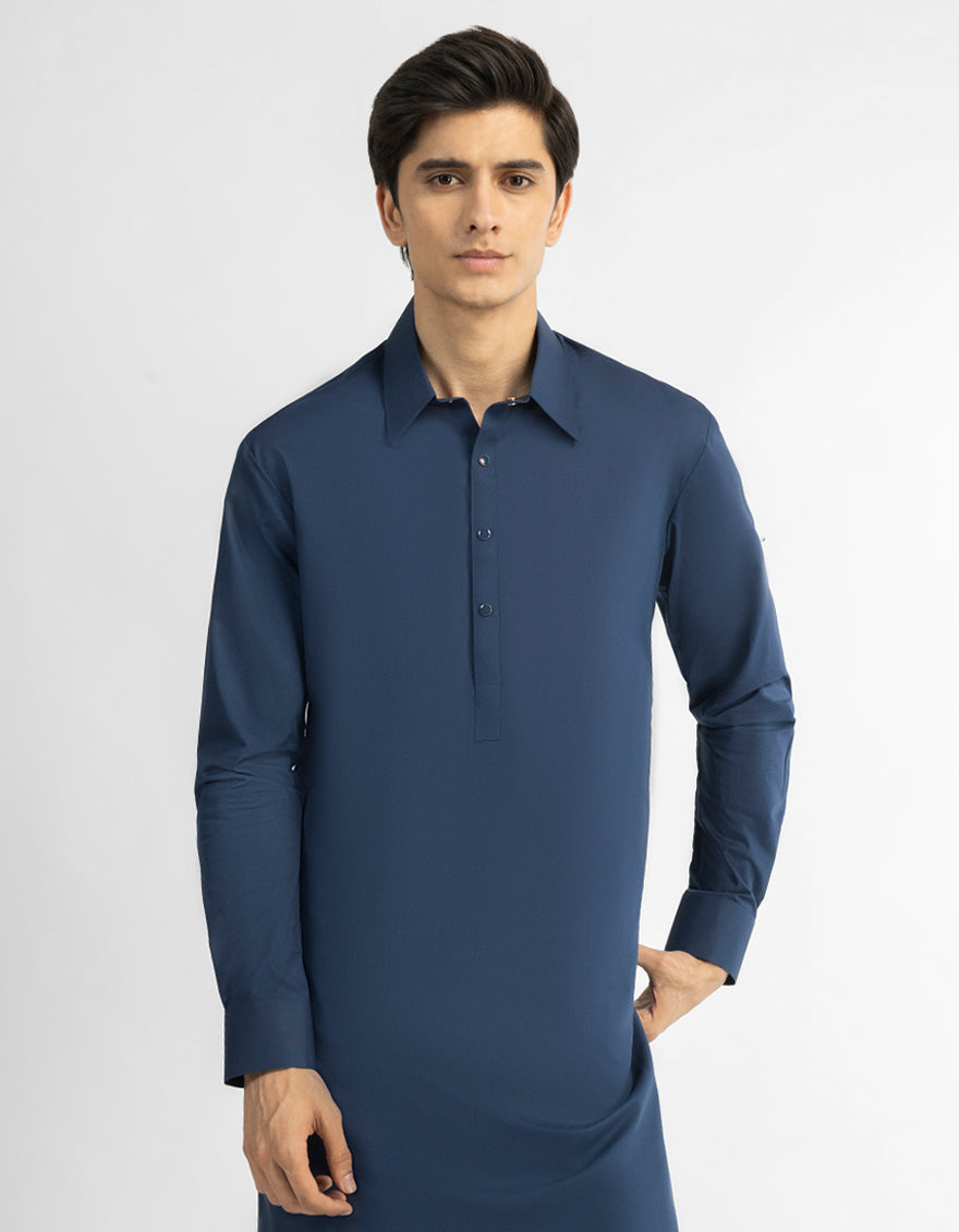 NAVY BLUE COTTON PLAIN KAMEEZ SHALWAR