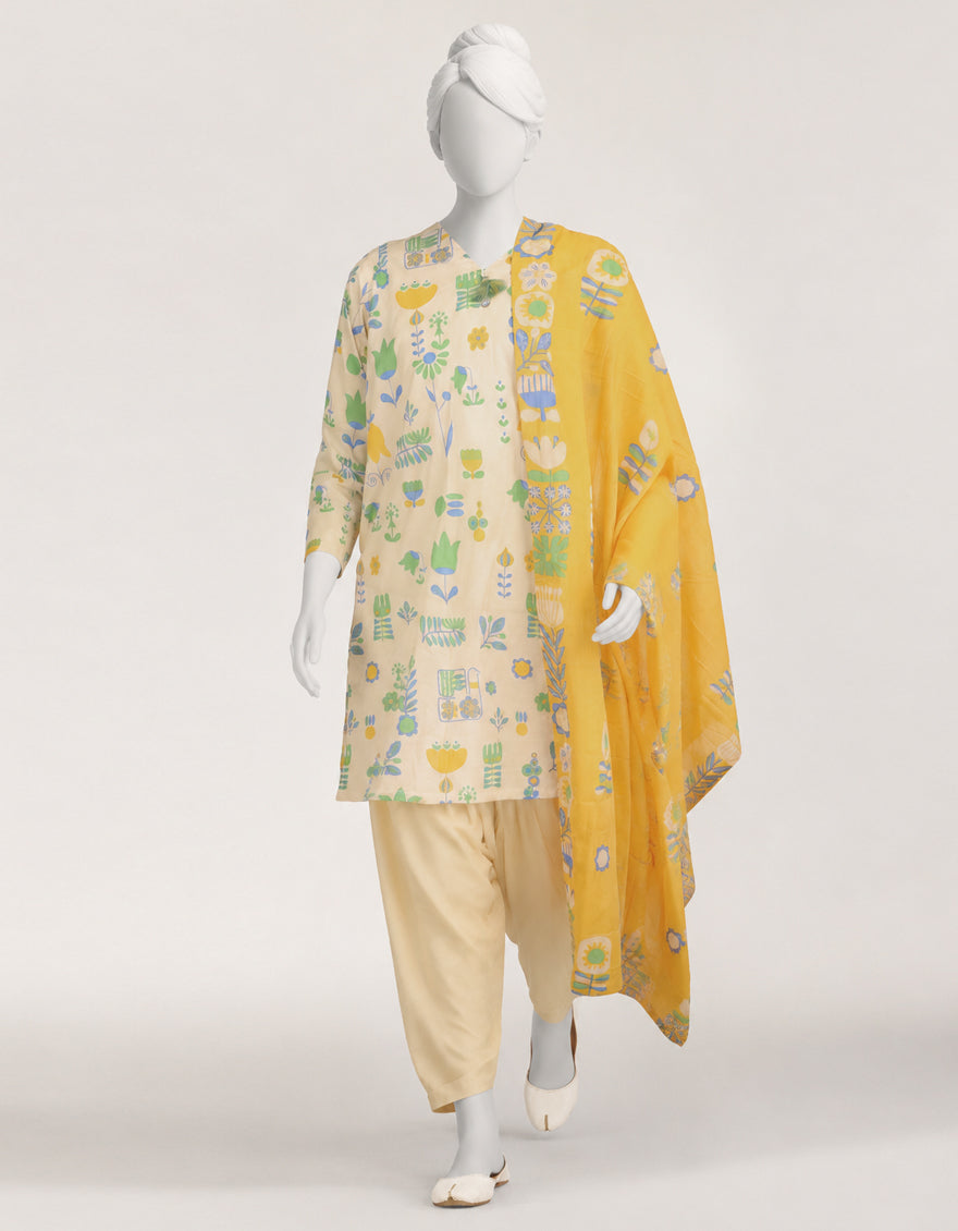 MULTICOLOR LAWN PRINTED STITCHED 3PC