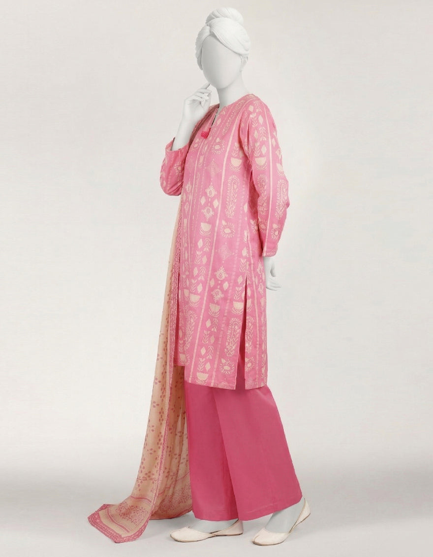 PINK LAWN PRINTED STITCHED 3PC