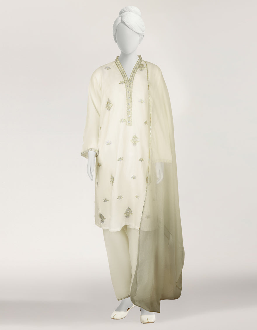 WHITE LAWN EMBROIDERED STITCHED 3PC